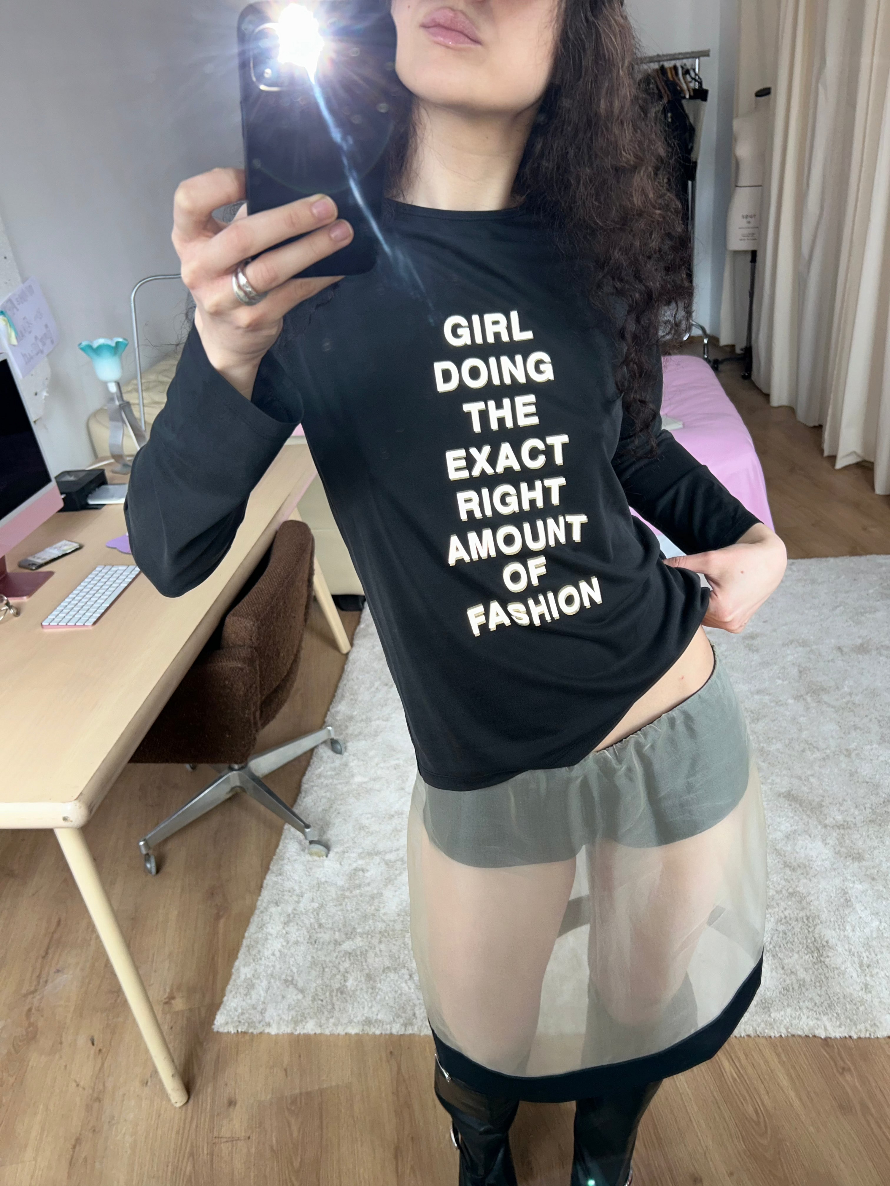 'girl doing the exact right amount of fashion' top