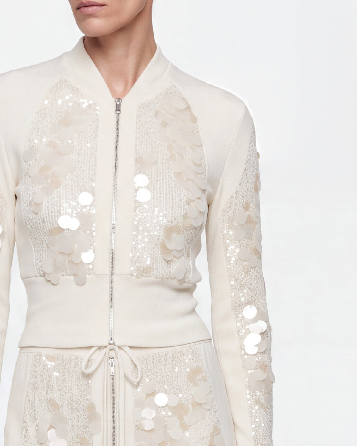 Sequin zipped longsleeve ivory