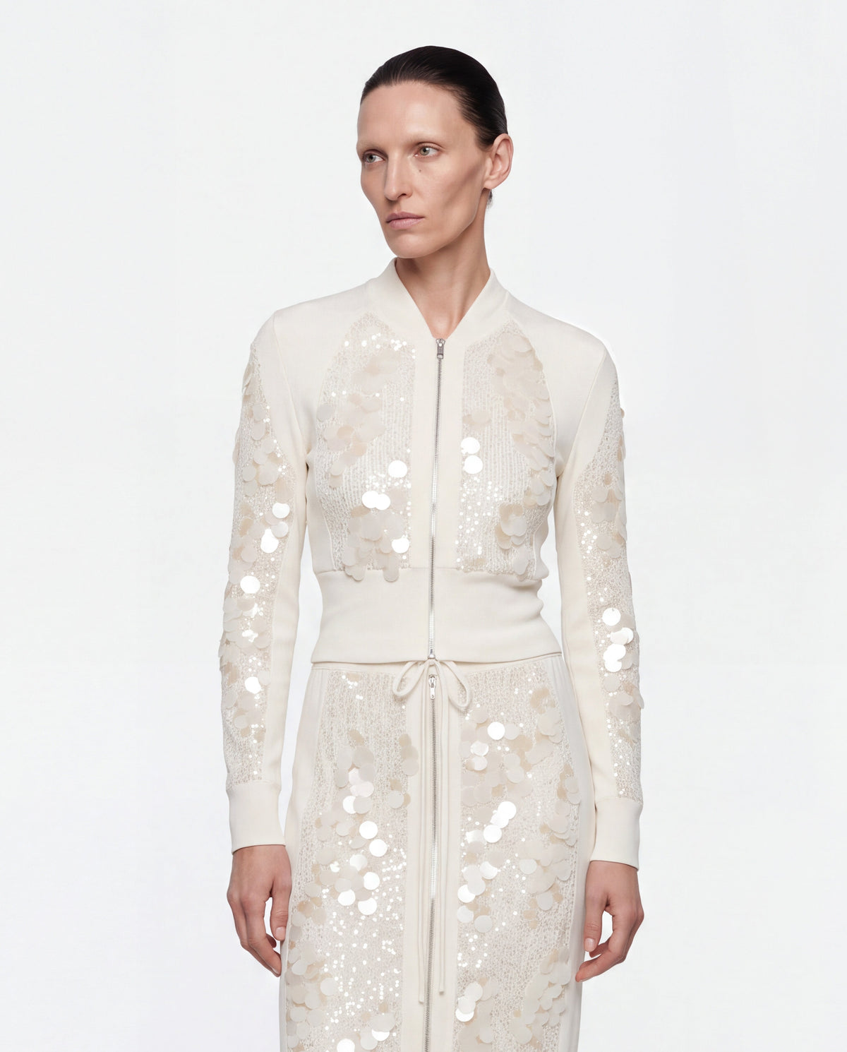 Sequin zipped longsleeve ivory