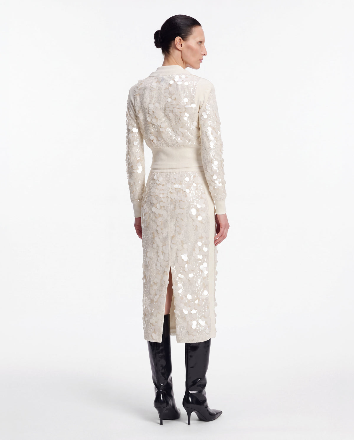 Sequin zipped longsleeve ivory