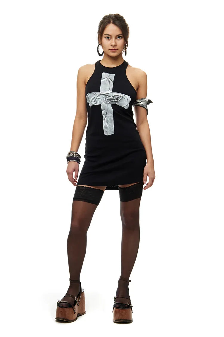 Gaffa tape tank dress - black