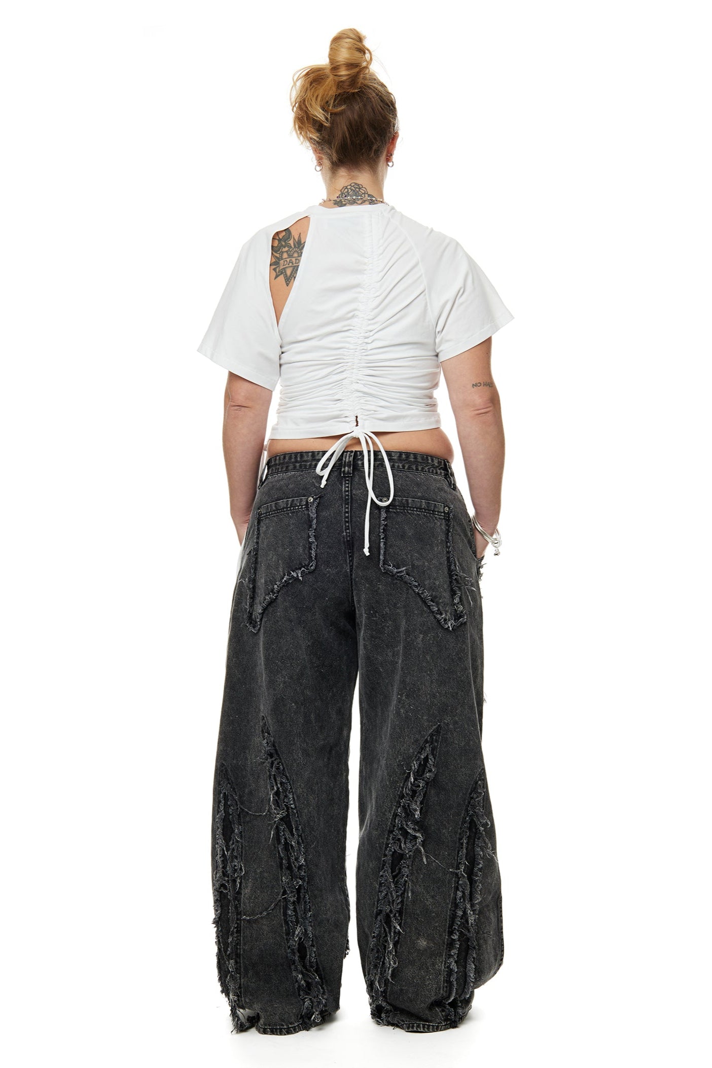 Baggy spliced denim jean