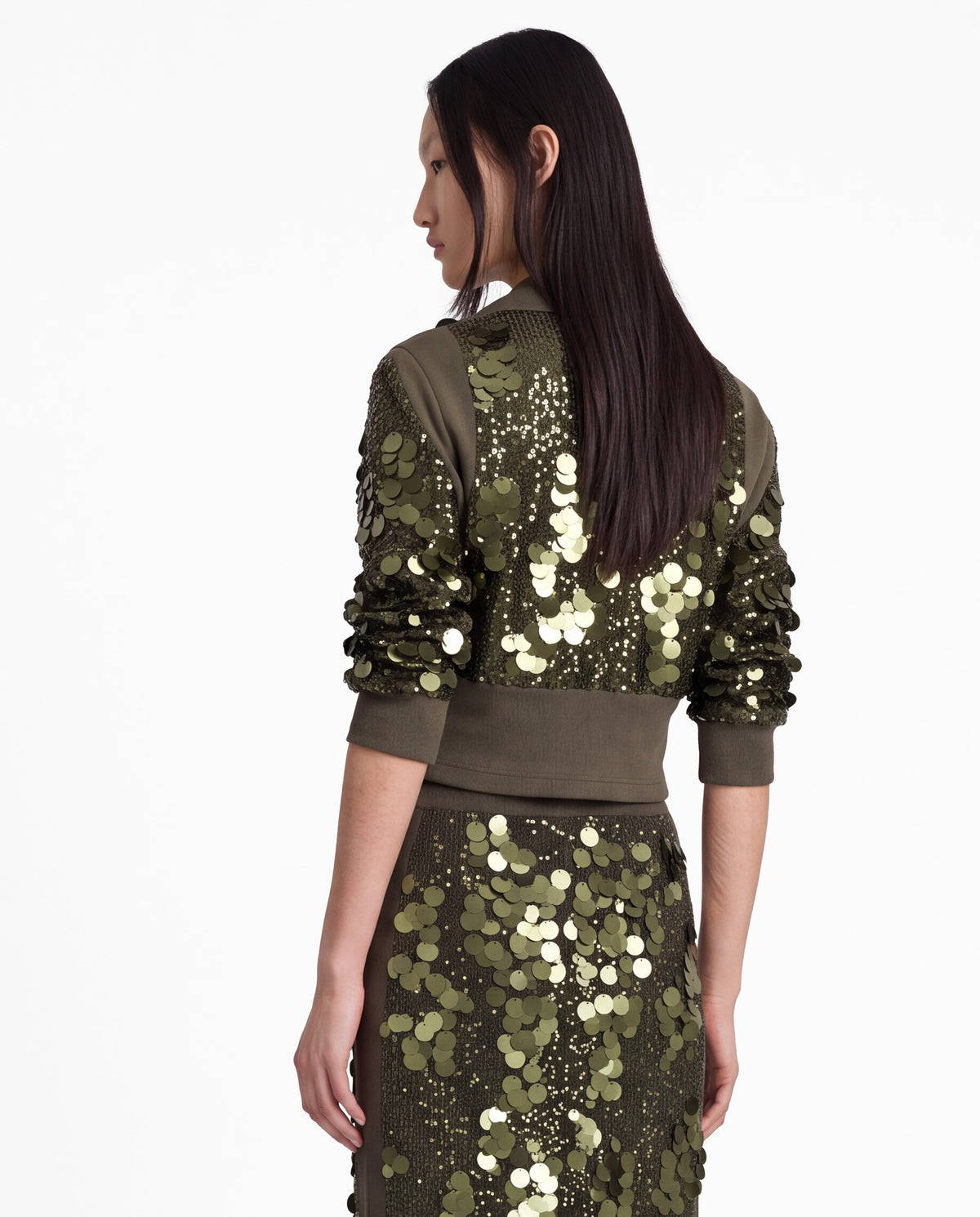 Sequin zipped longsleeve military green