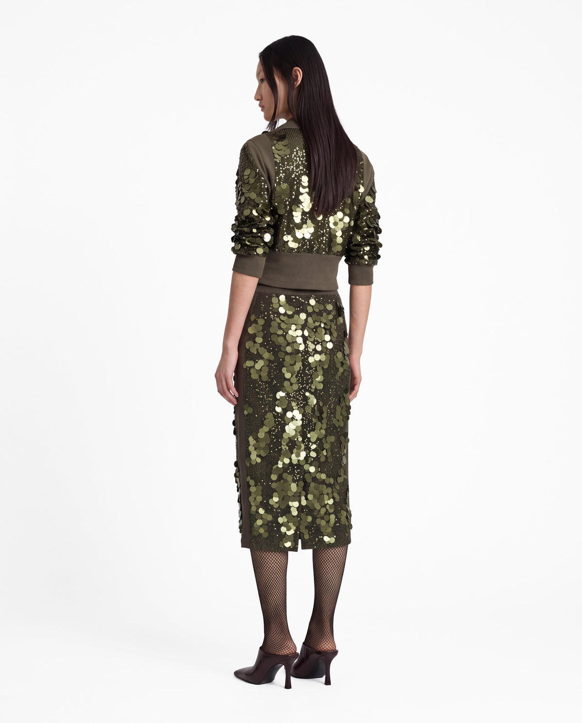 Hybrid sequin skirt military green