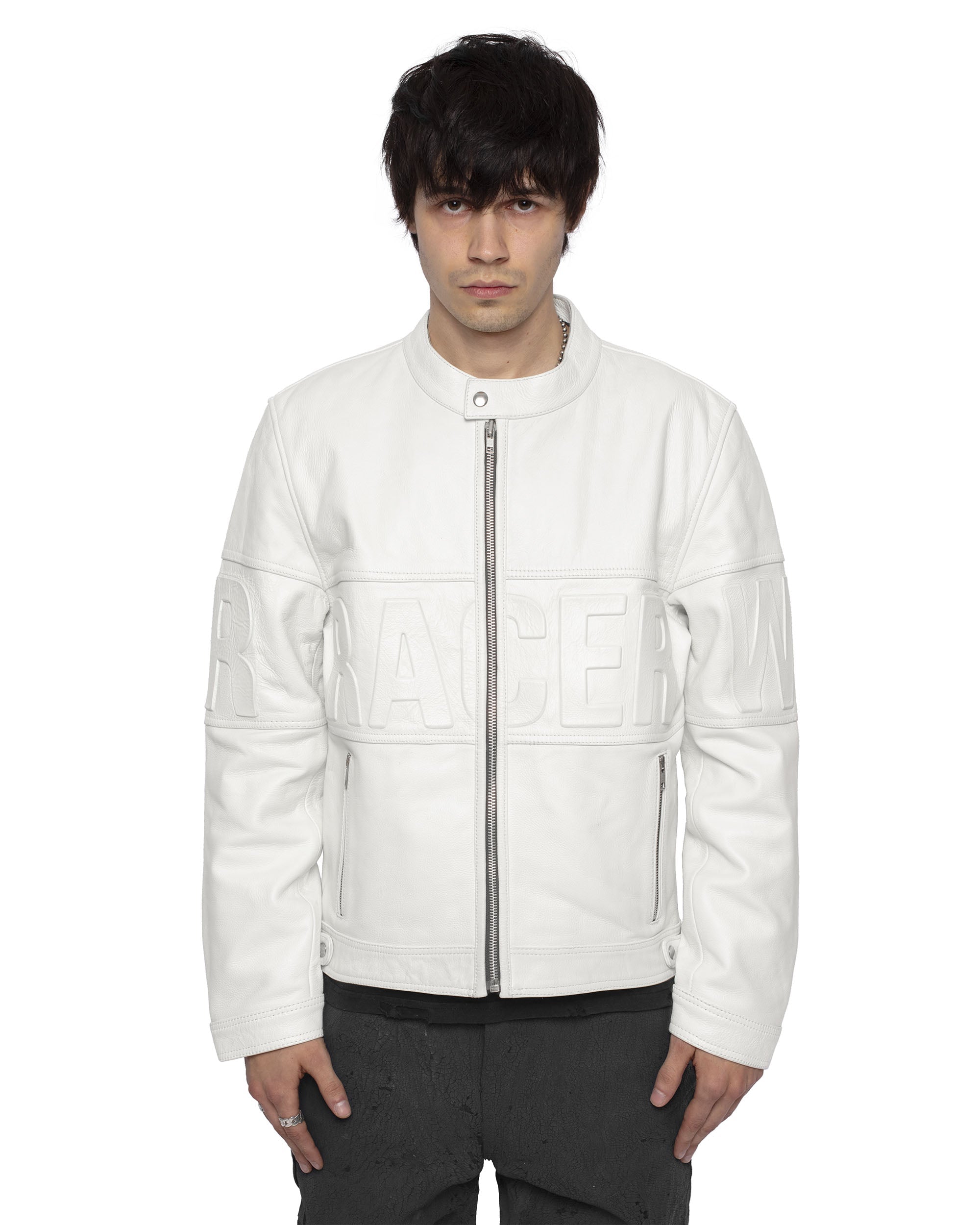 White embossed leather jacket