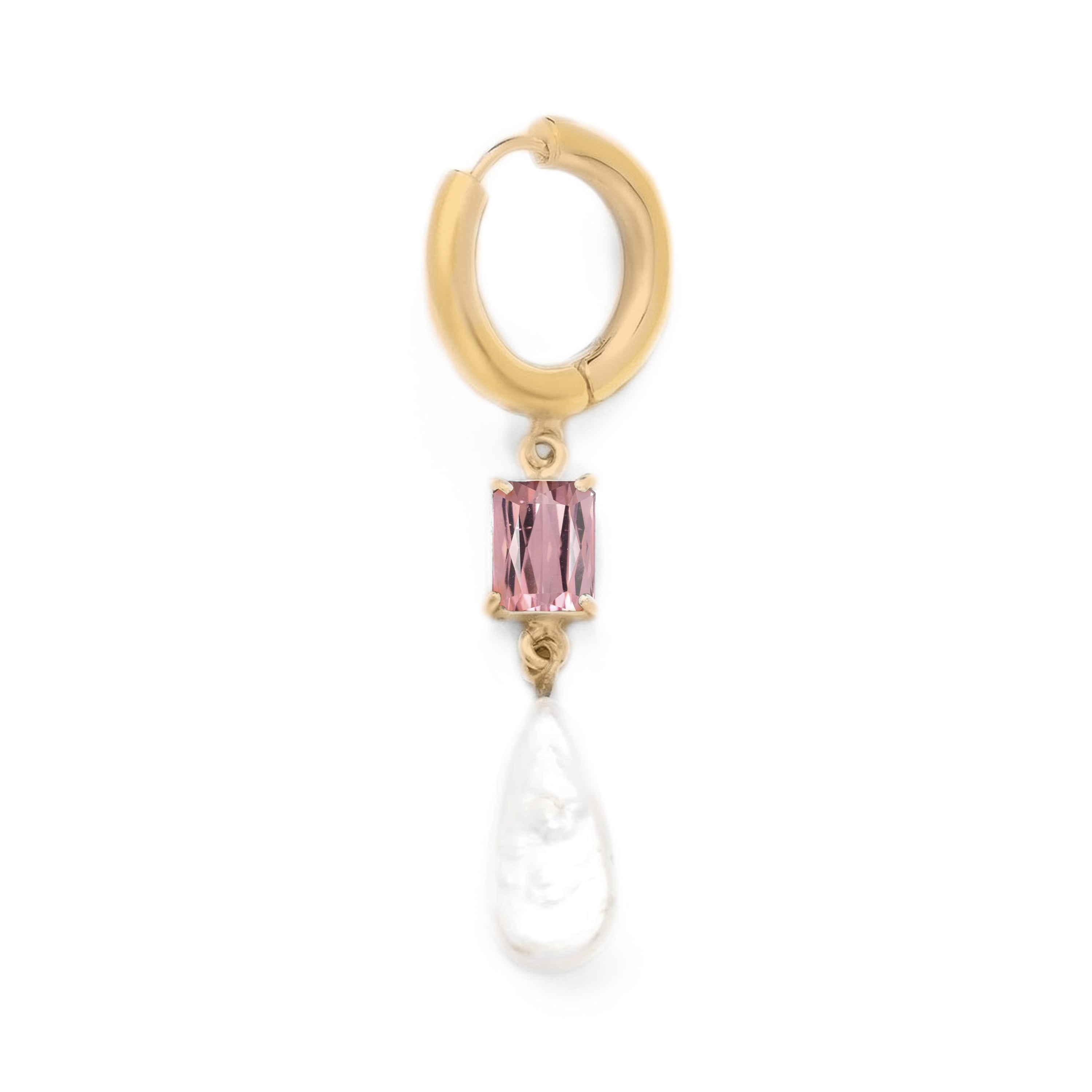 Loa hoop pink quartz & pearl