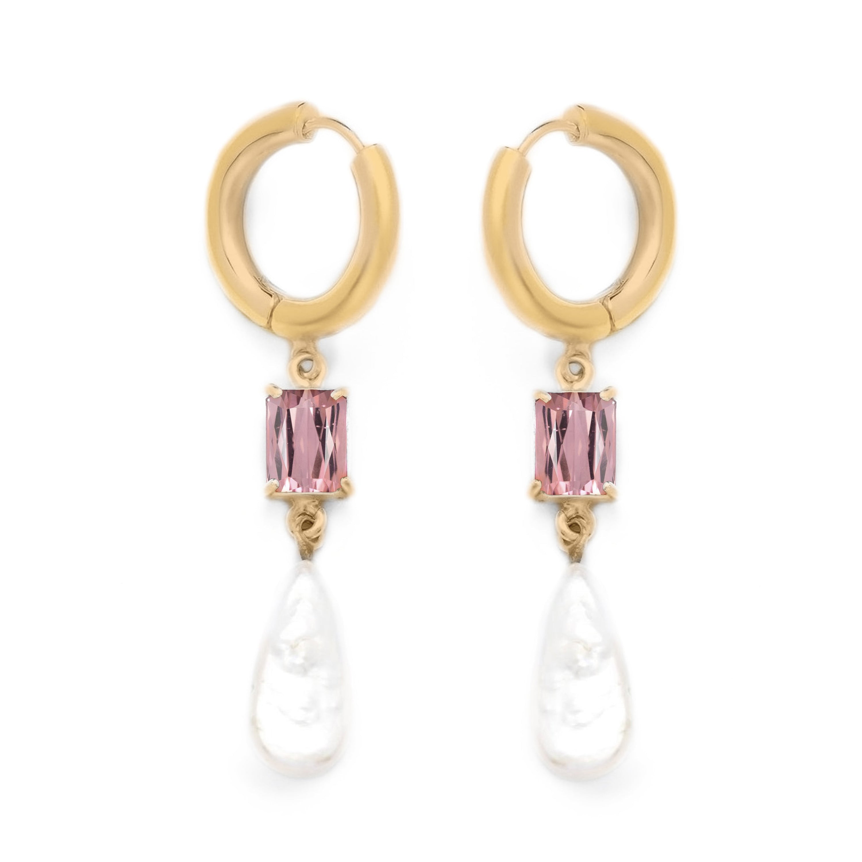 Loa hoop pink quartz & pearl