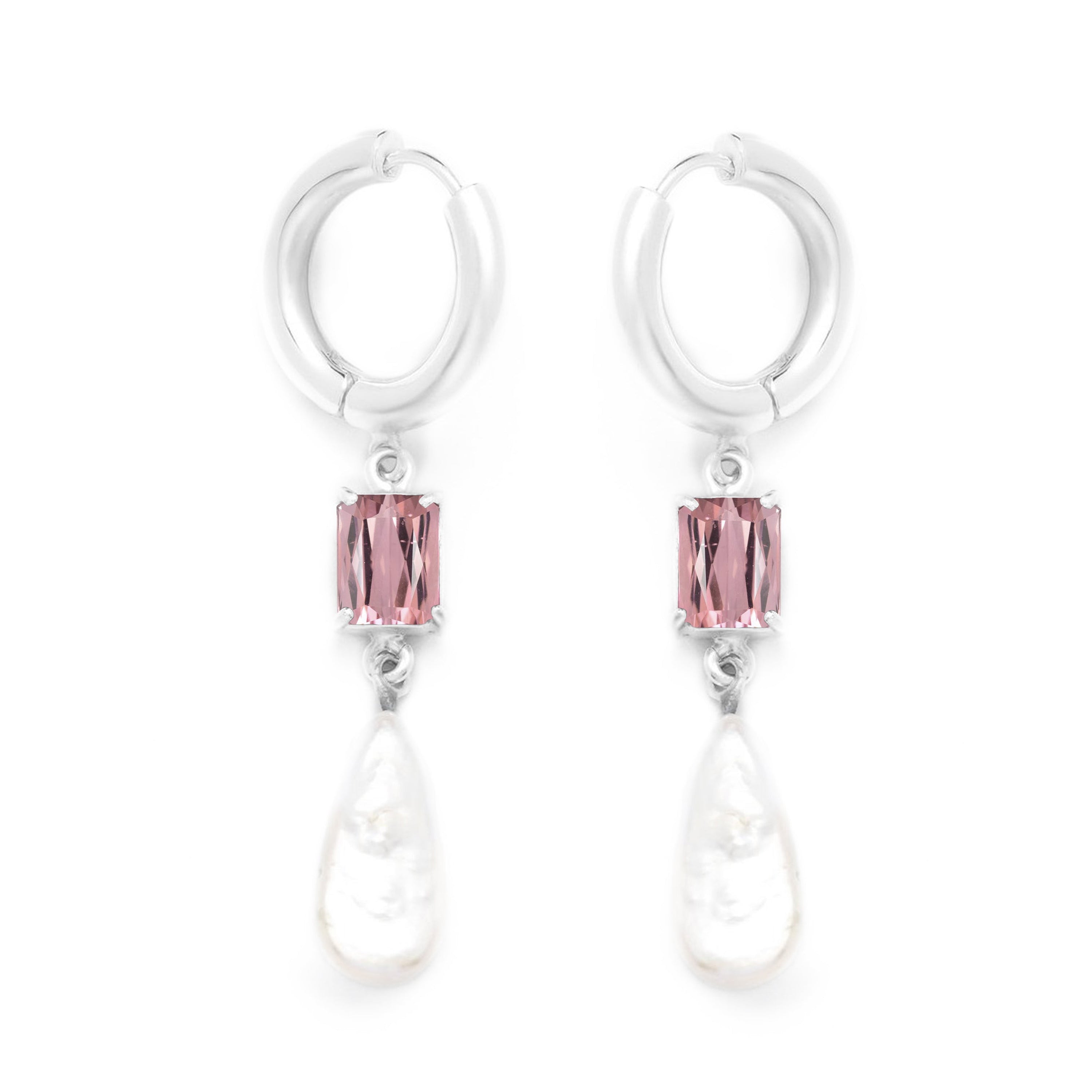 Loa hoop pink quartz & pearl