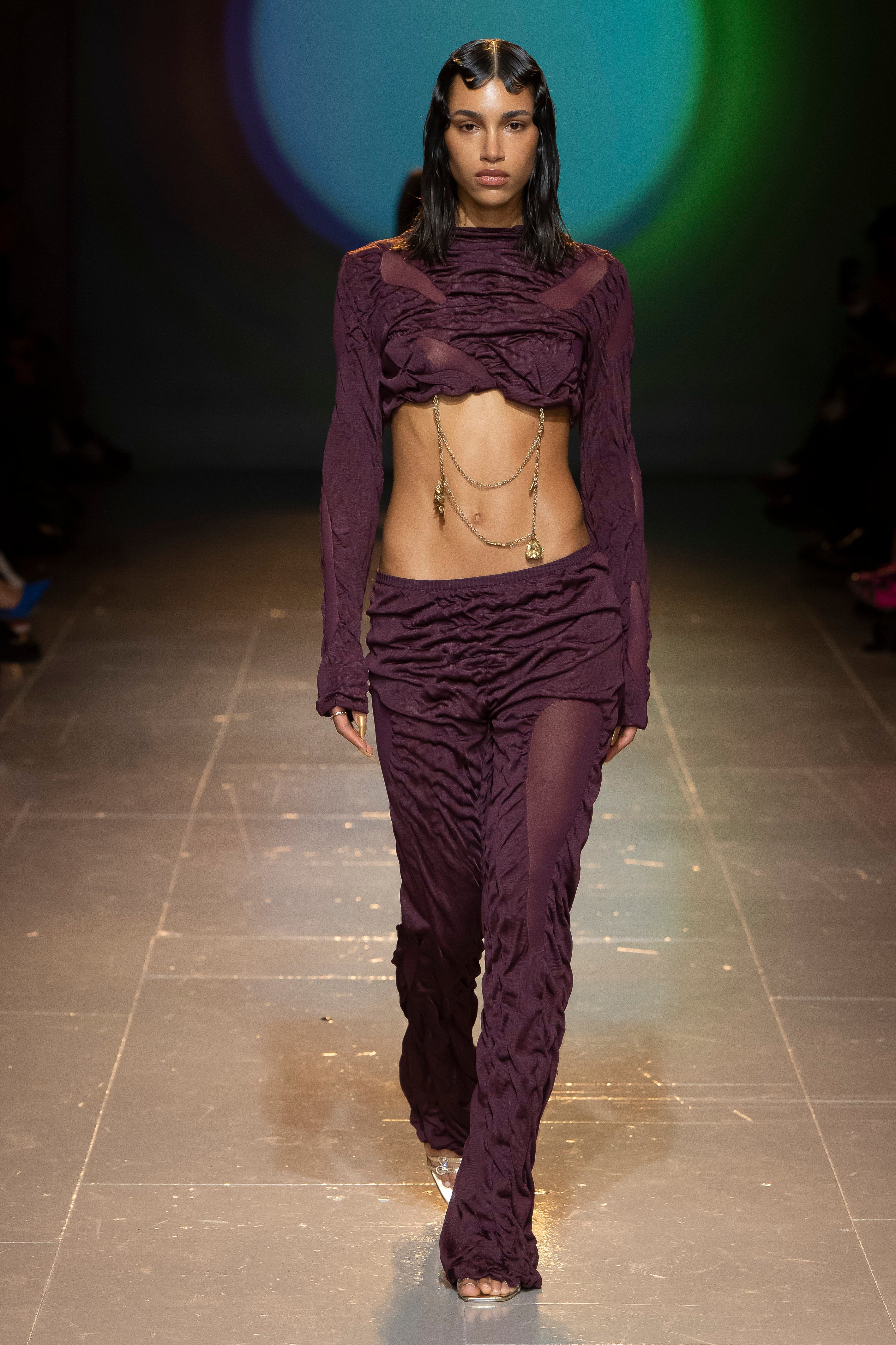 Wetlook knit trousers burgundy