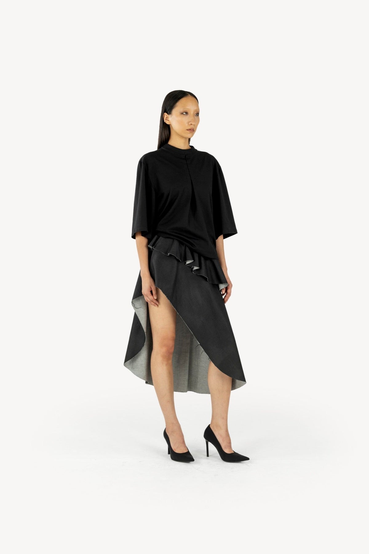 Layered wrap-skirt black