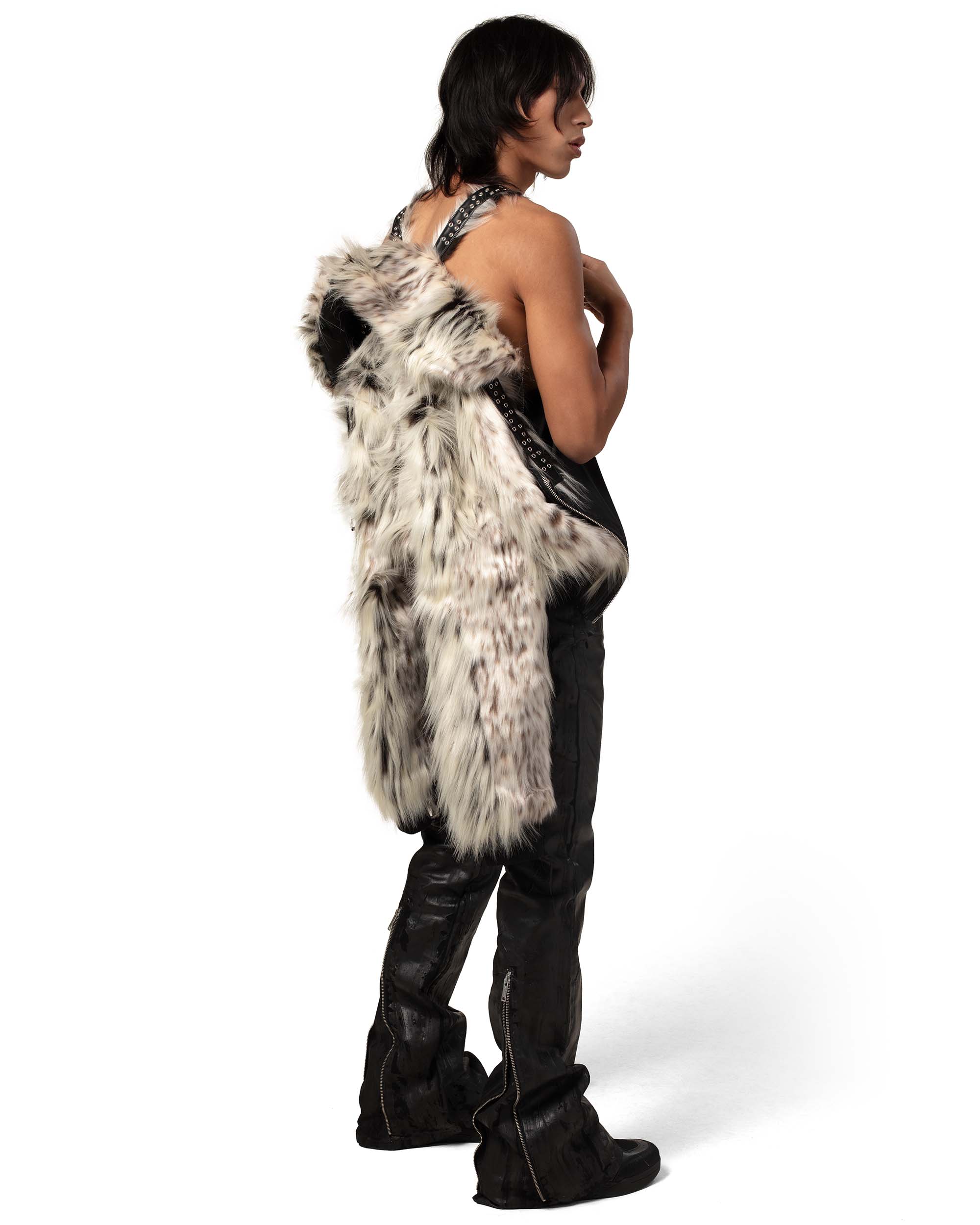 Snow lynx fur bomber