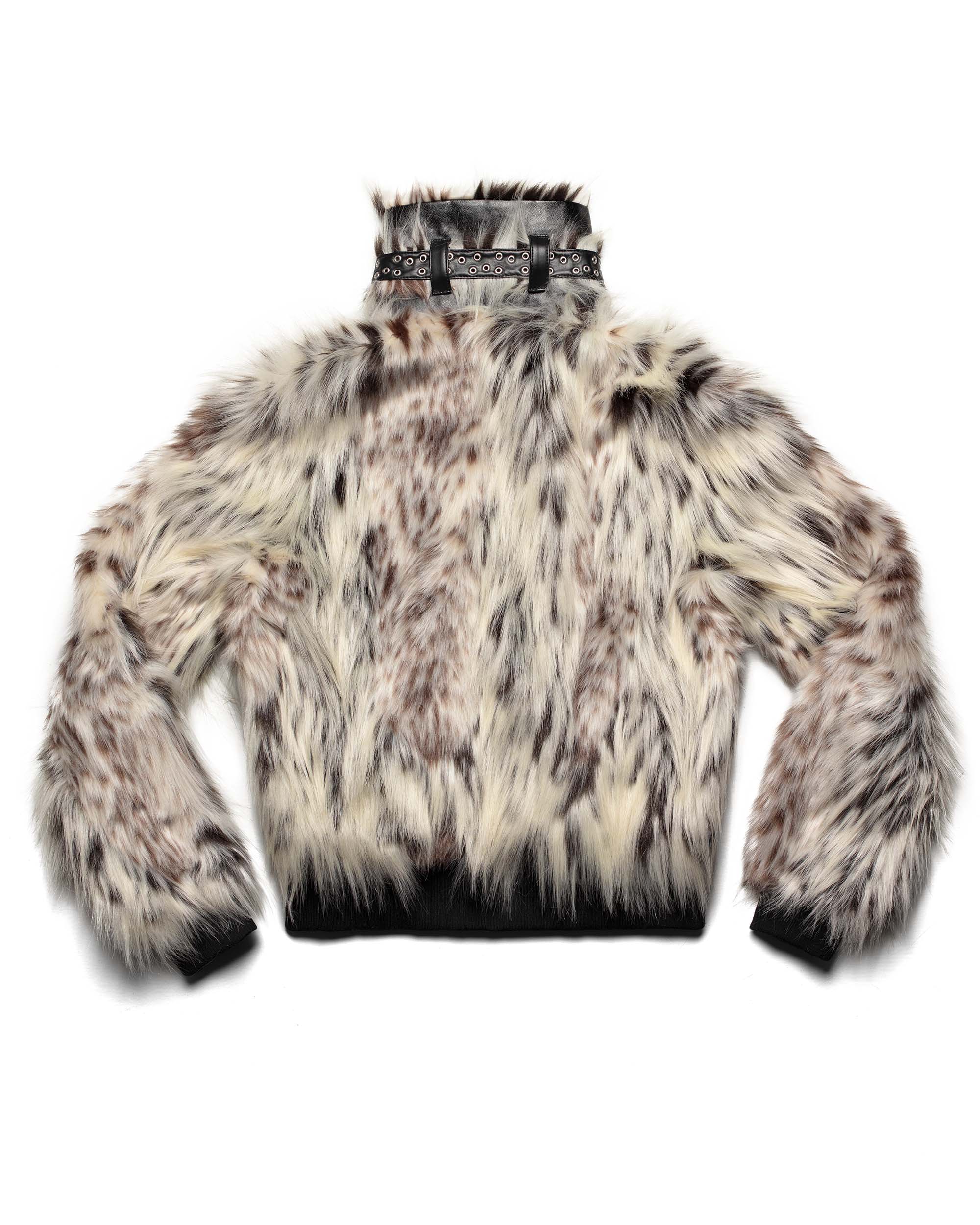 Snow lynx fur bomber