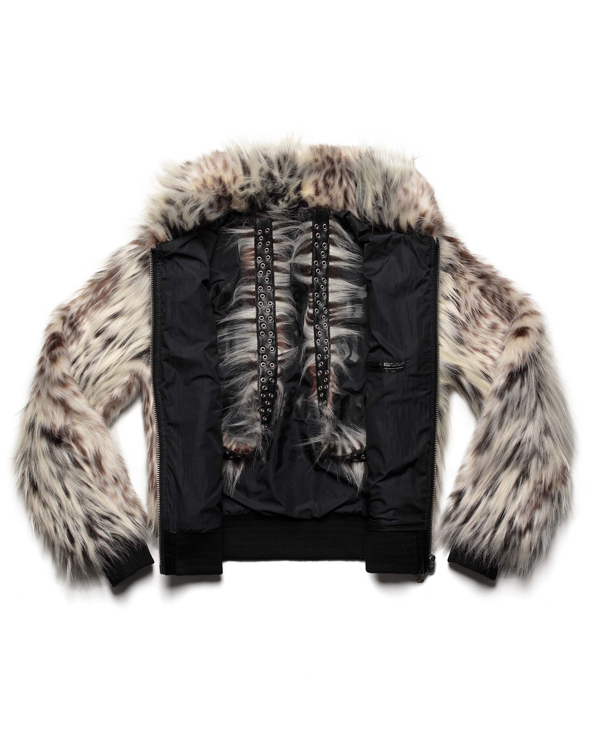 Snow lynx fur bomber