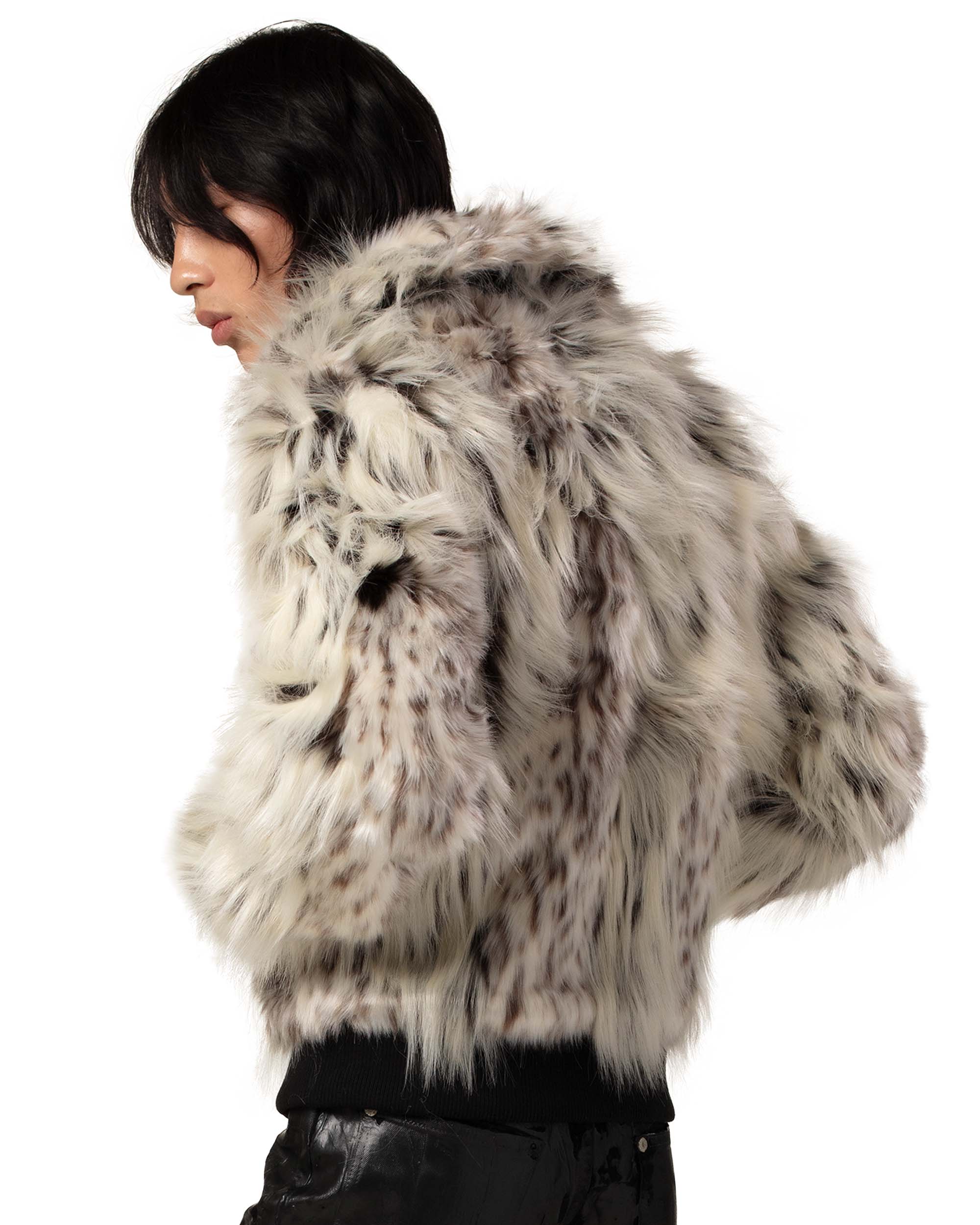 Snow lynx fur bomber