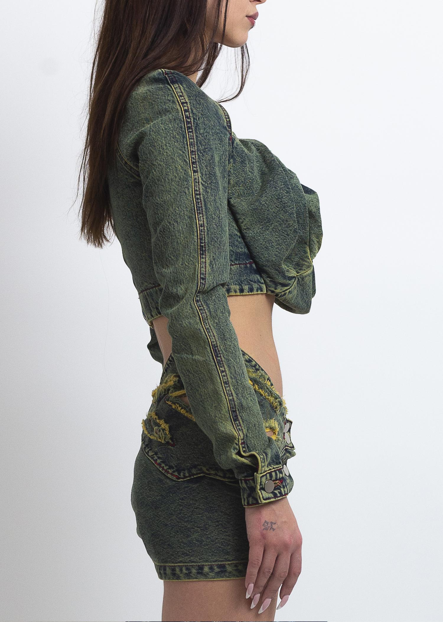 Denim rose drape top