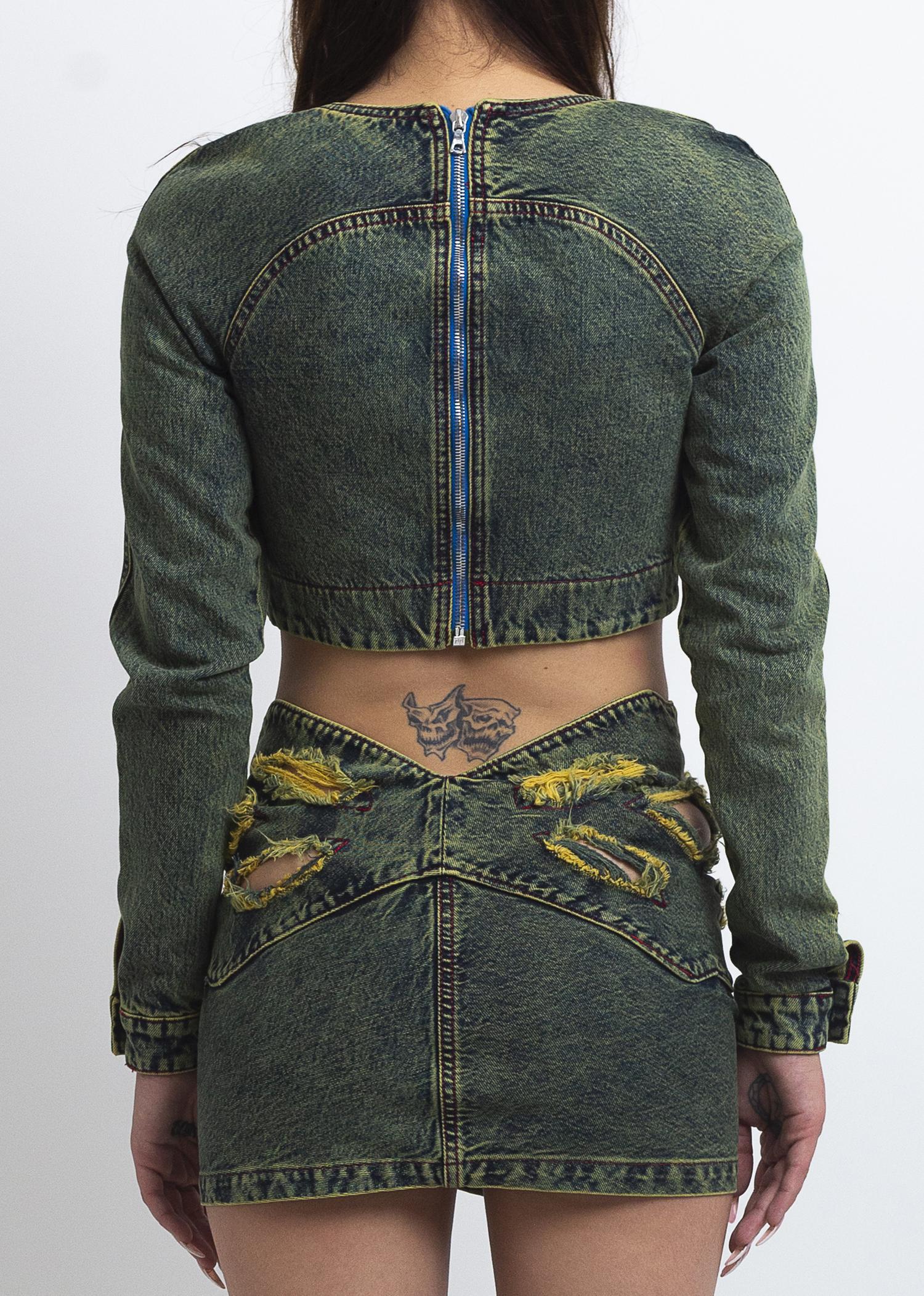 Denim rose drape top