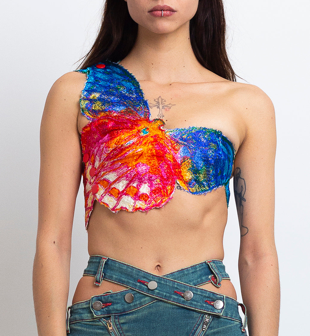 Embroidered butterfly top