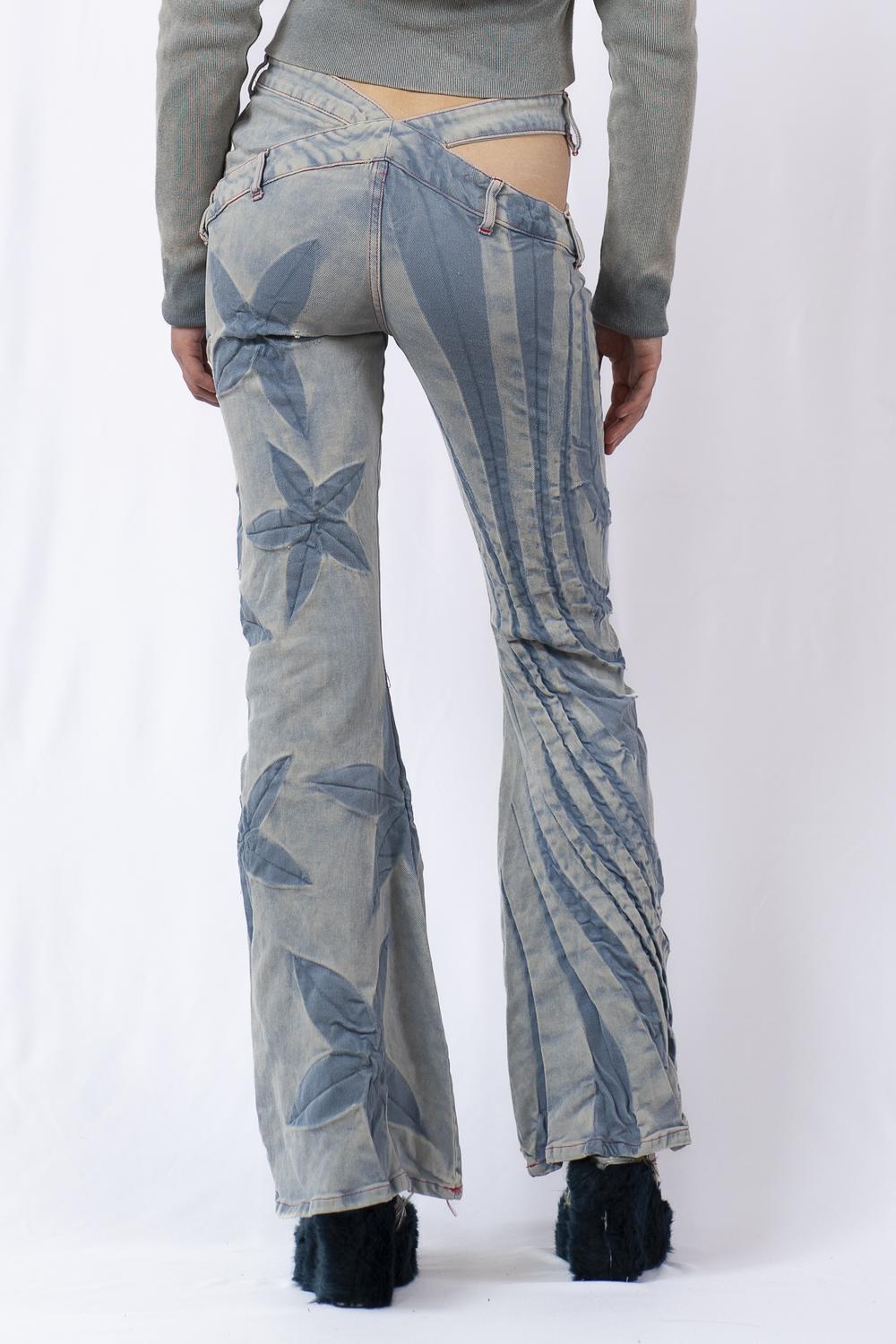 Tribal Flower Bias Cut Jeans