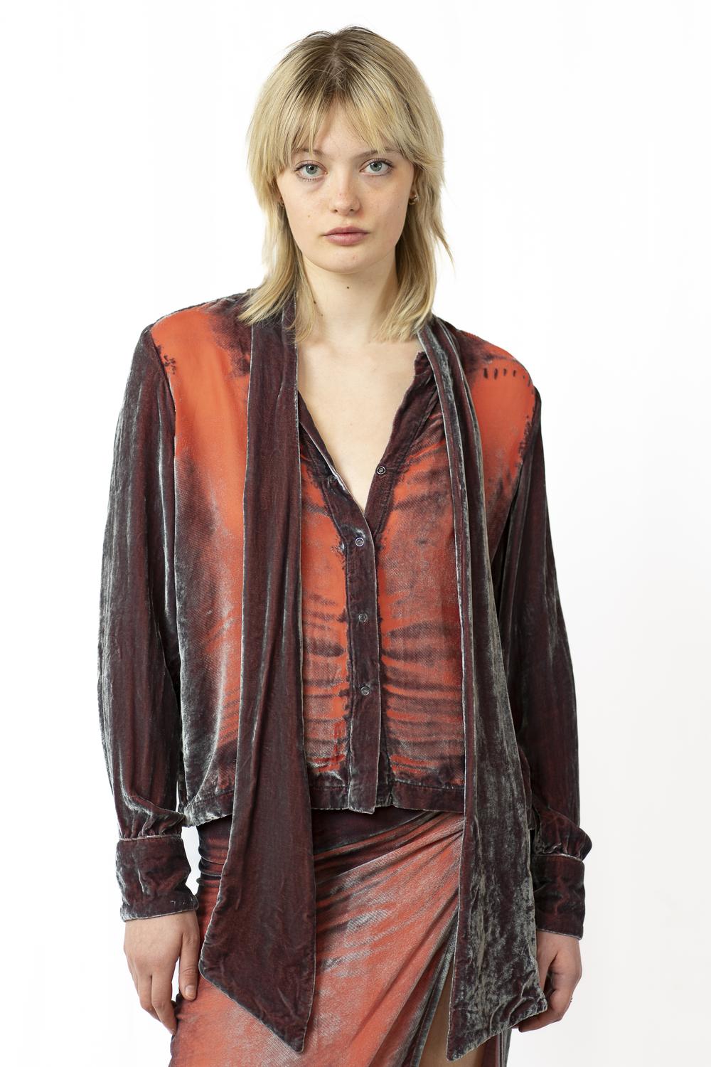 Silk Velvet Shirt
With Scarf Collar