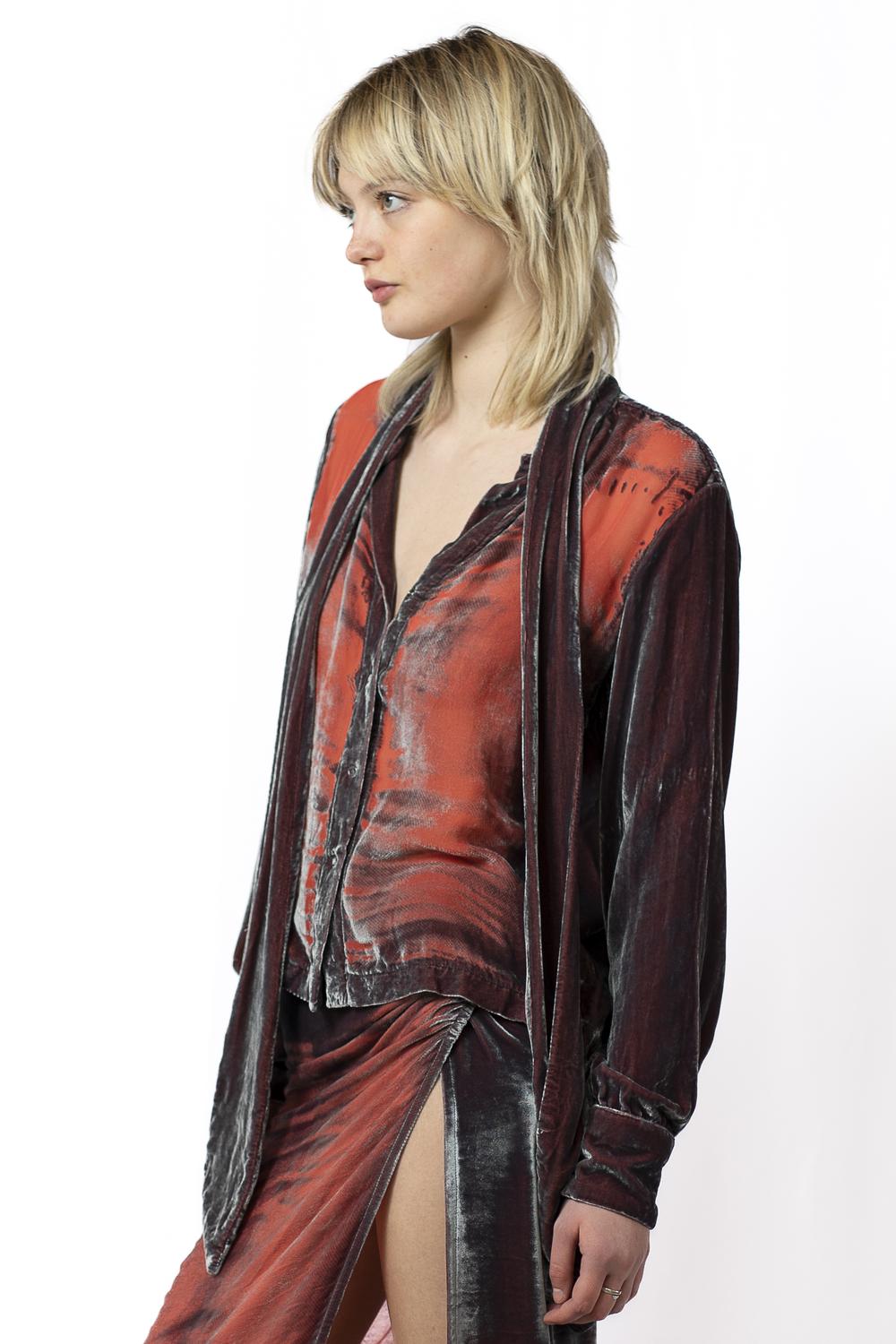Silk Velvet Shirt
With Scarf Collar