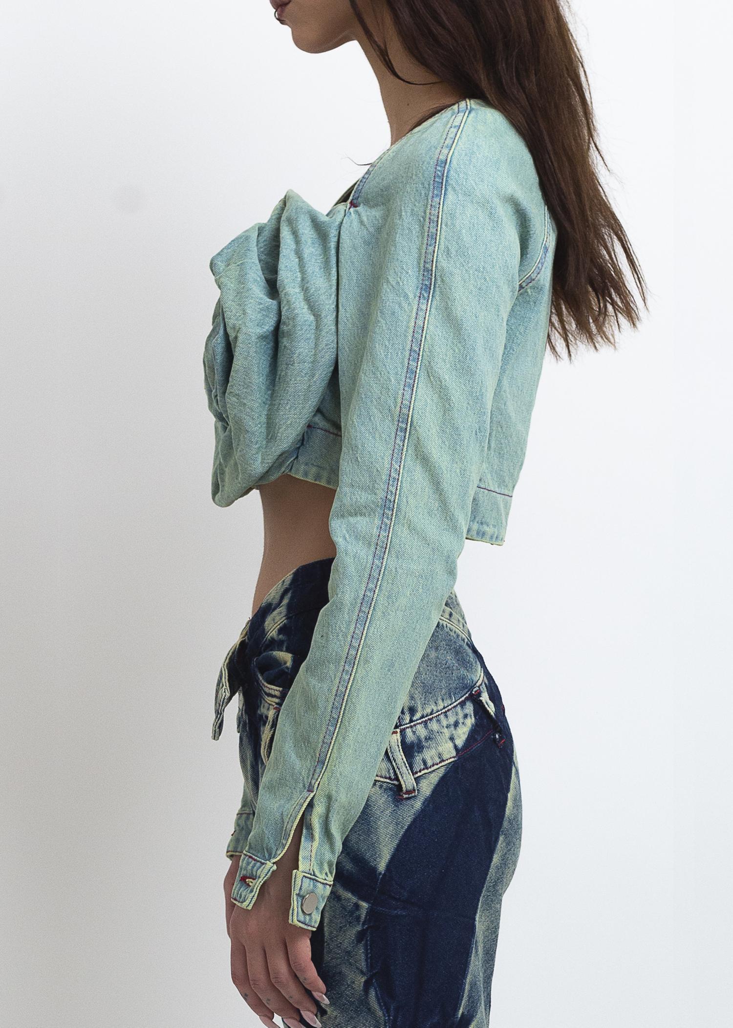 Denim rose drape top