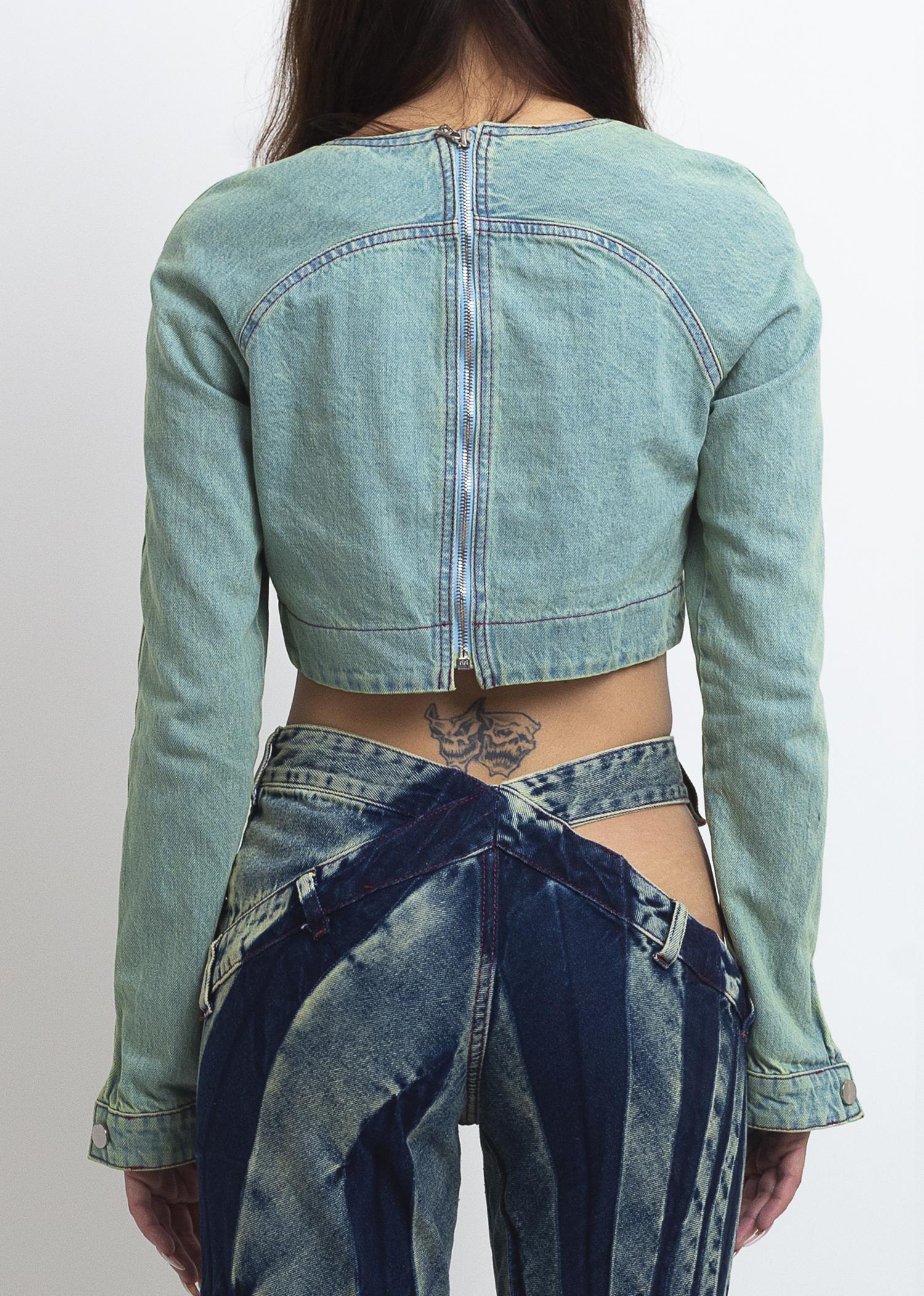 Denim rose drape top