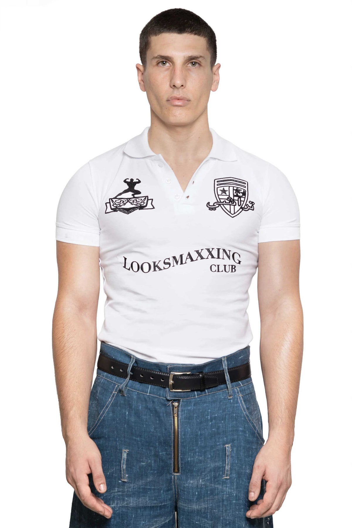 Looksmaxxing embroidered polo top
