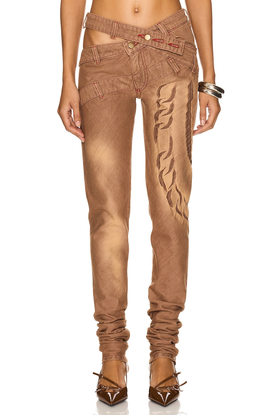 Skinny Bias Cut 
Jeans With Back 
Zips