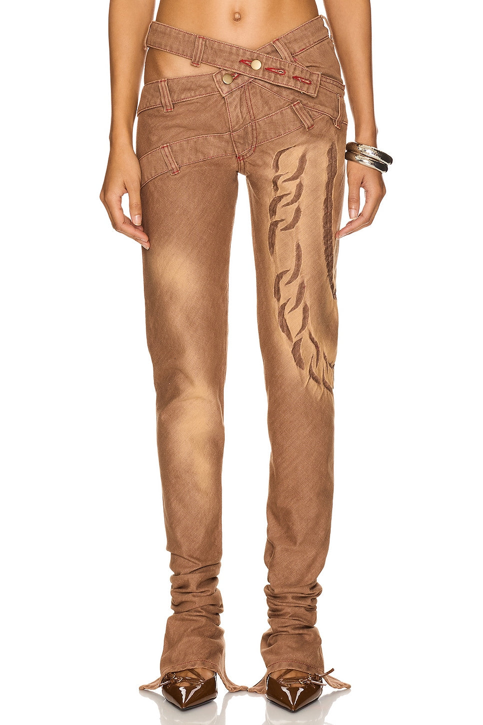 Skinny Bias Cut 
Jeans With Back 
Zips