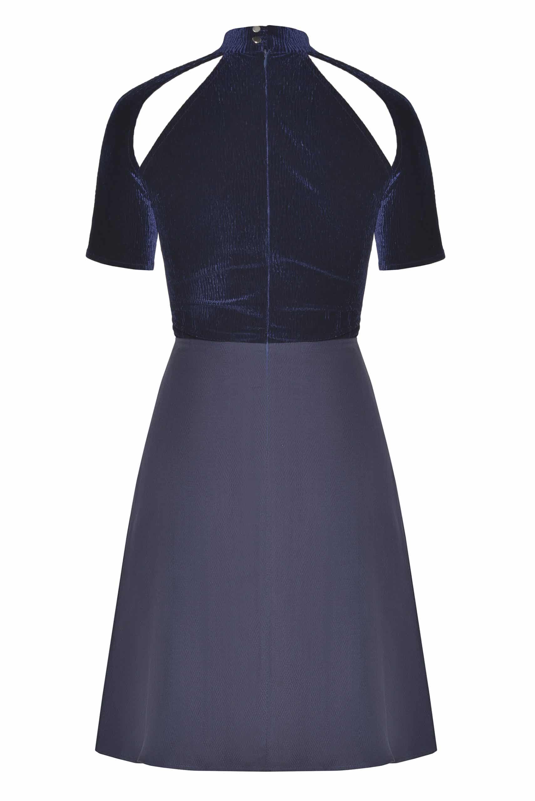 Blue silk velvet dress
