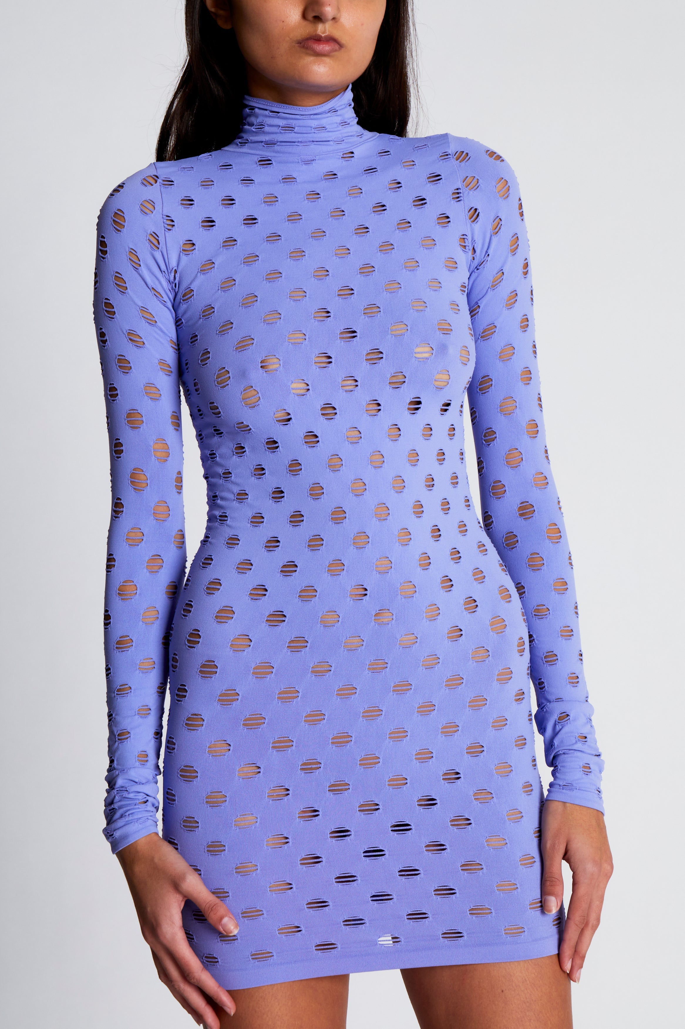Perforated turtleneck dress