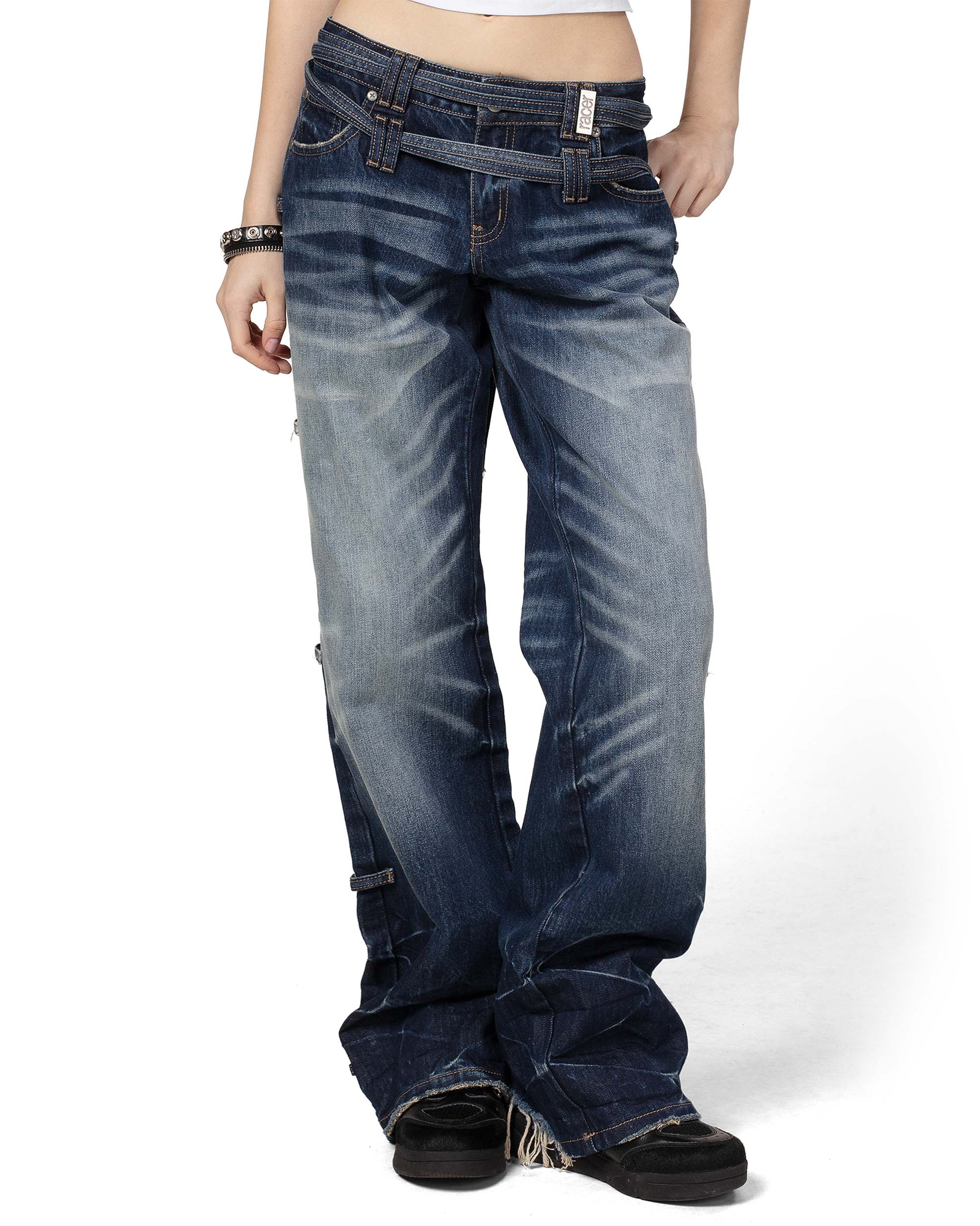 Dark blue transformer track denim