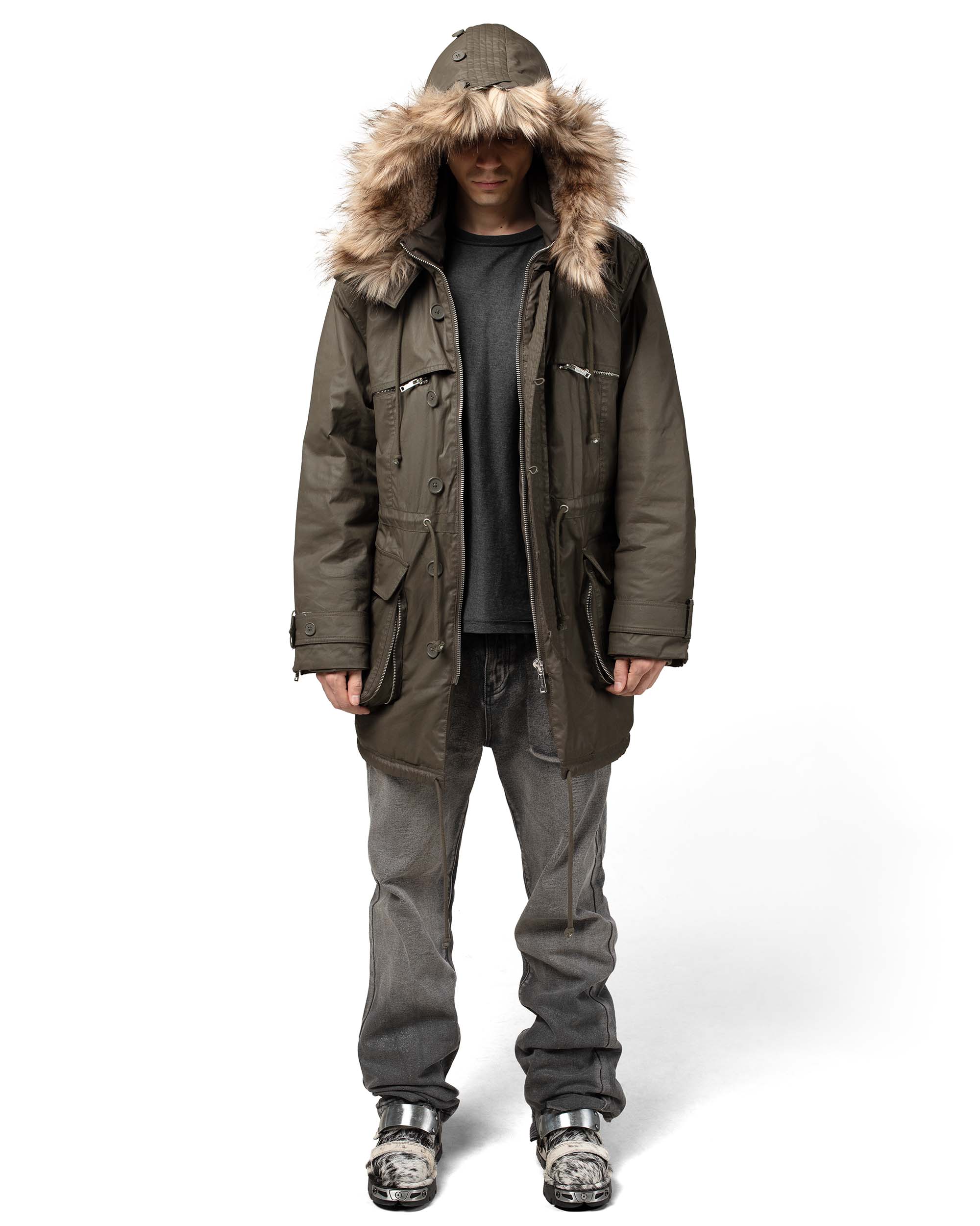 Waxed parka jacket