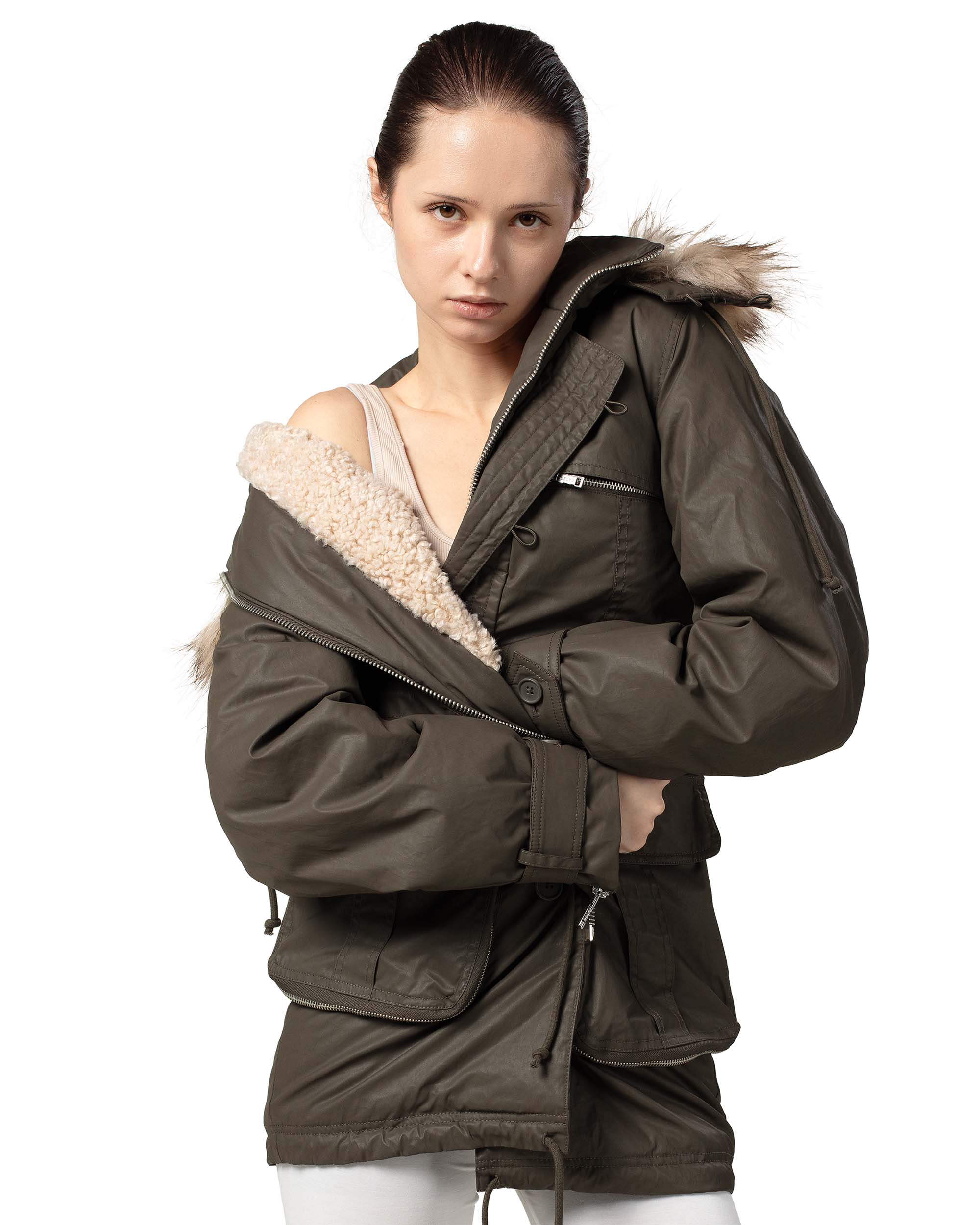 Waxed parka jacket