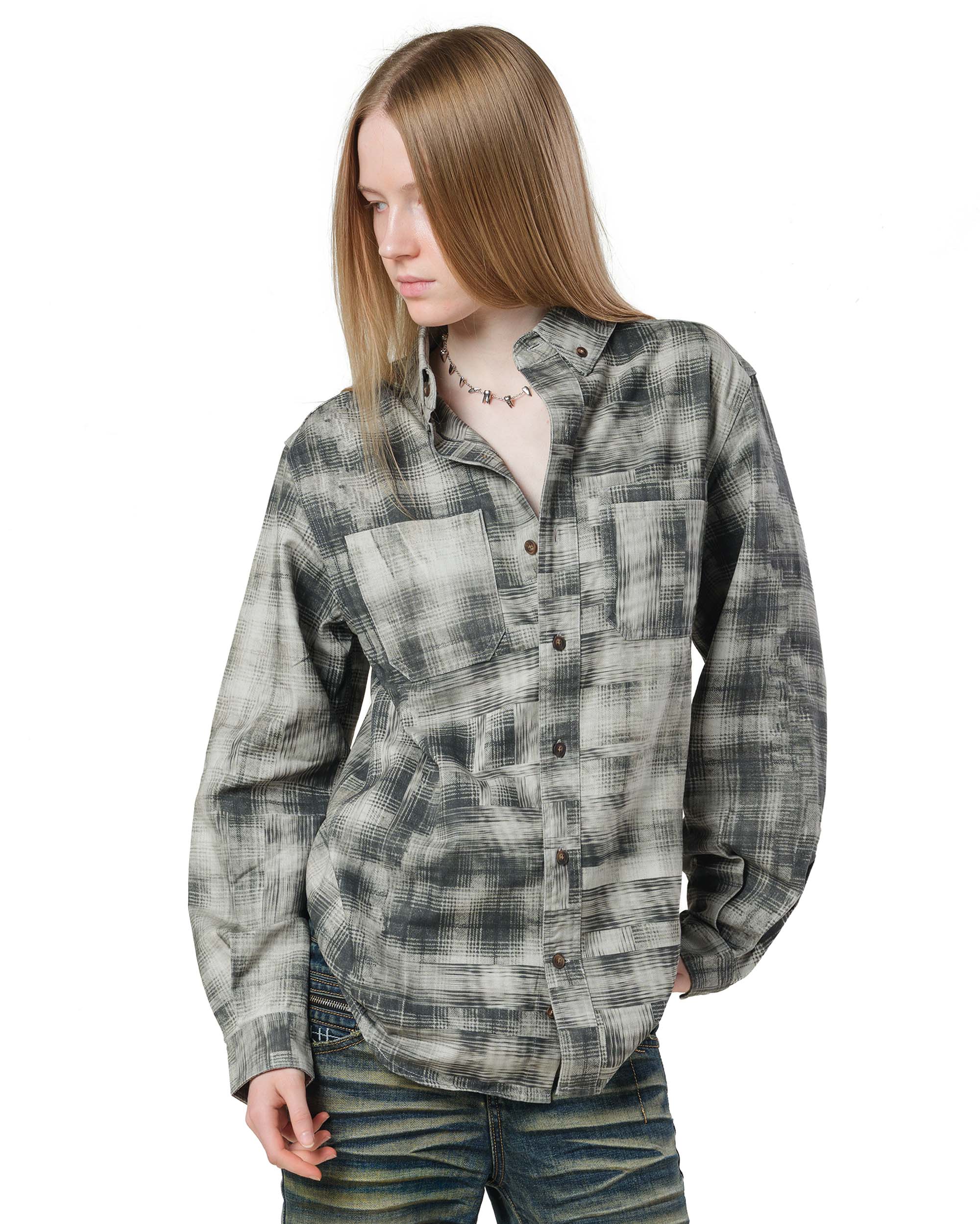 Plaid twill work shirt