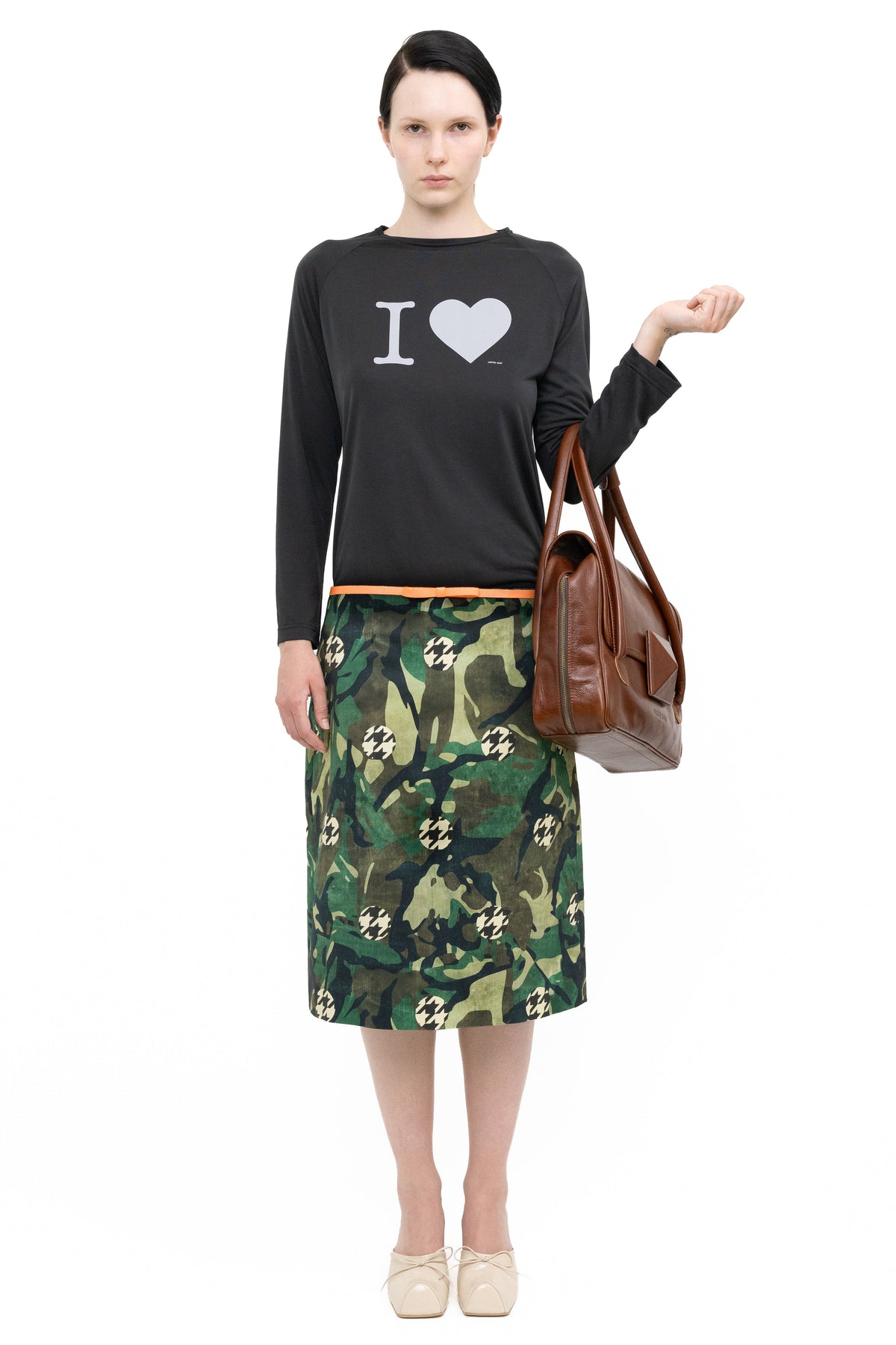 Black camo midi skirt