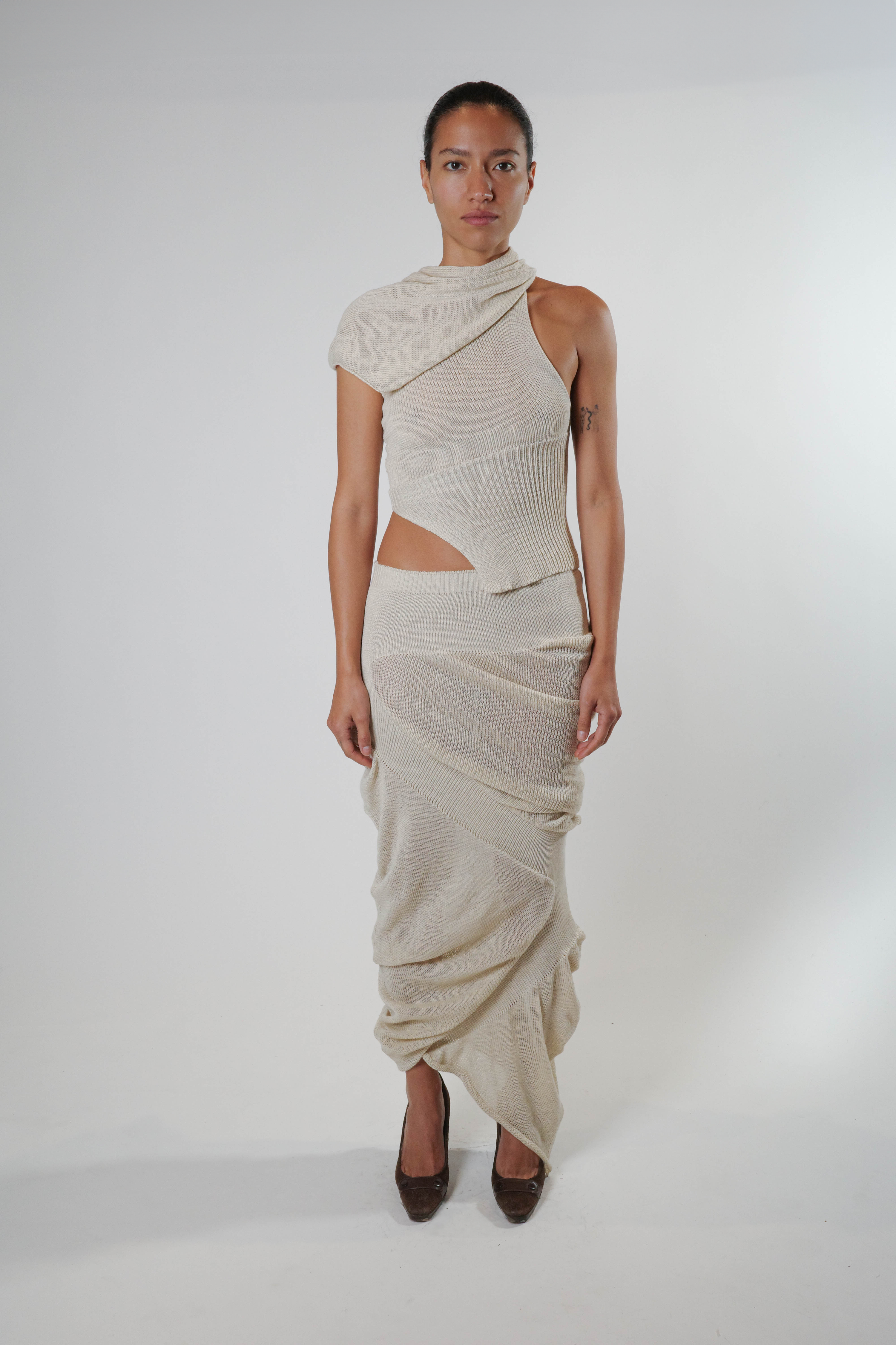Neck drape top (beige)