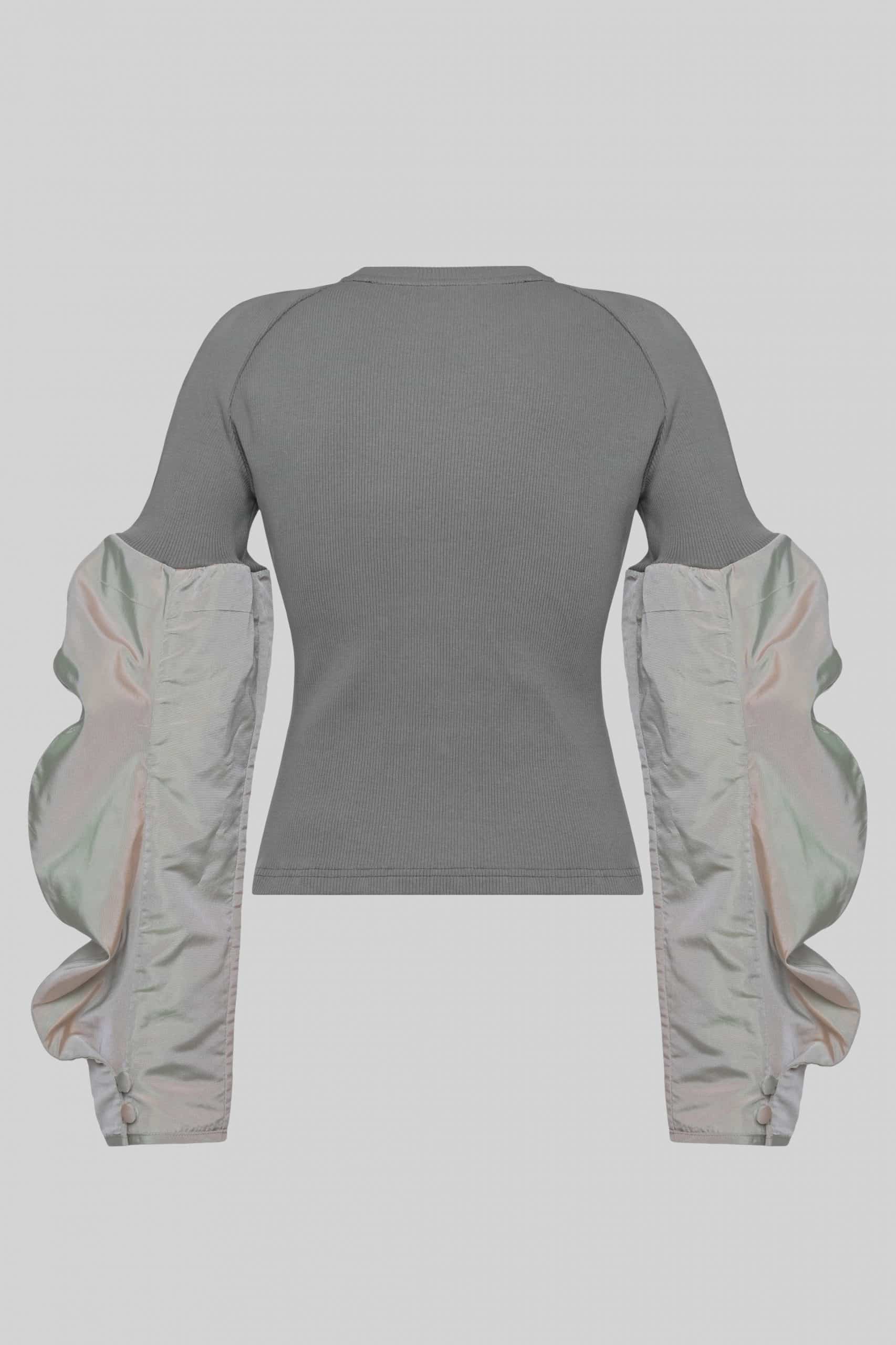 Two-tone long sleeve top with ruffle sleeves