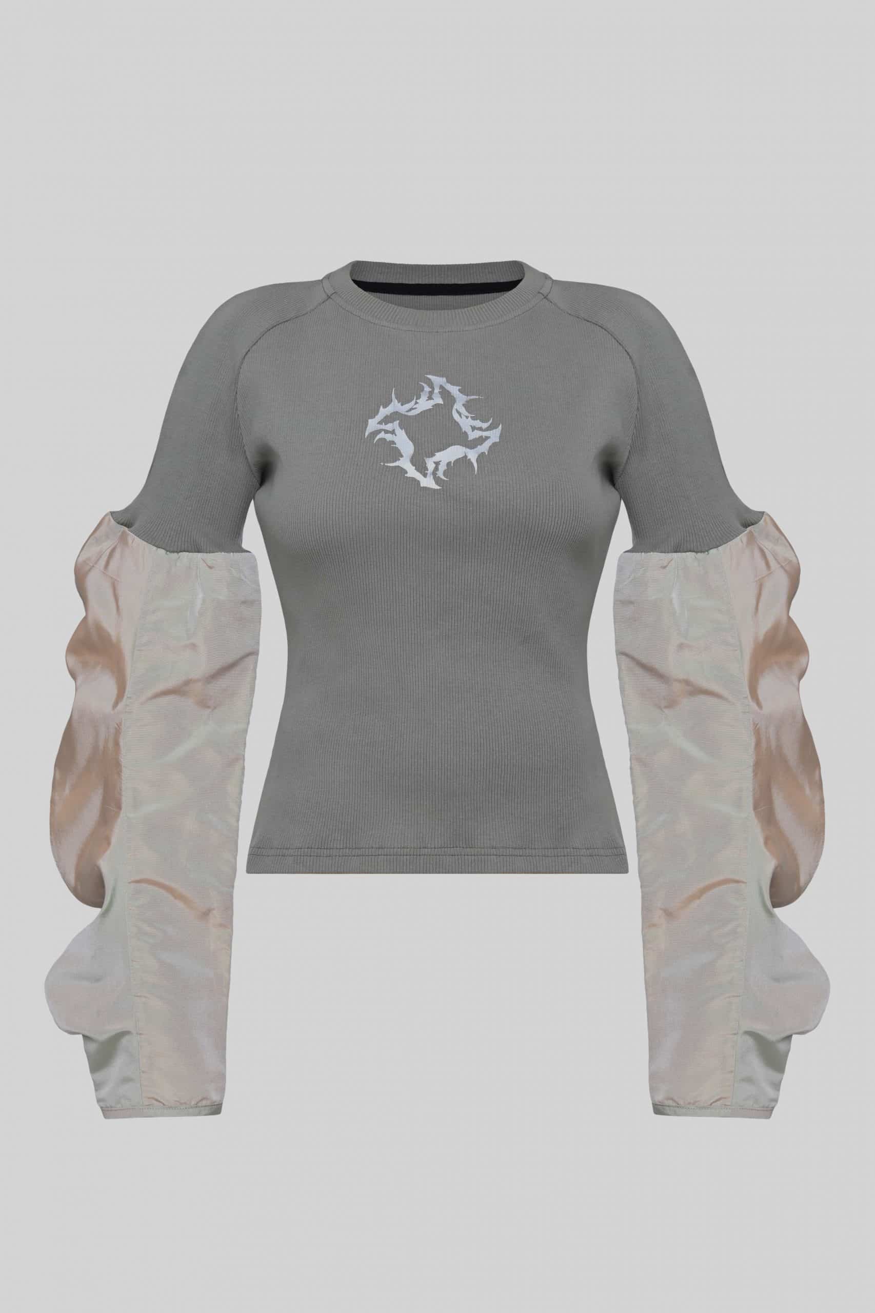 Two-tone long sleeve top with ruffle sleeves