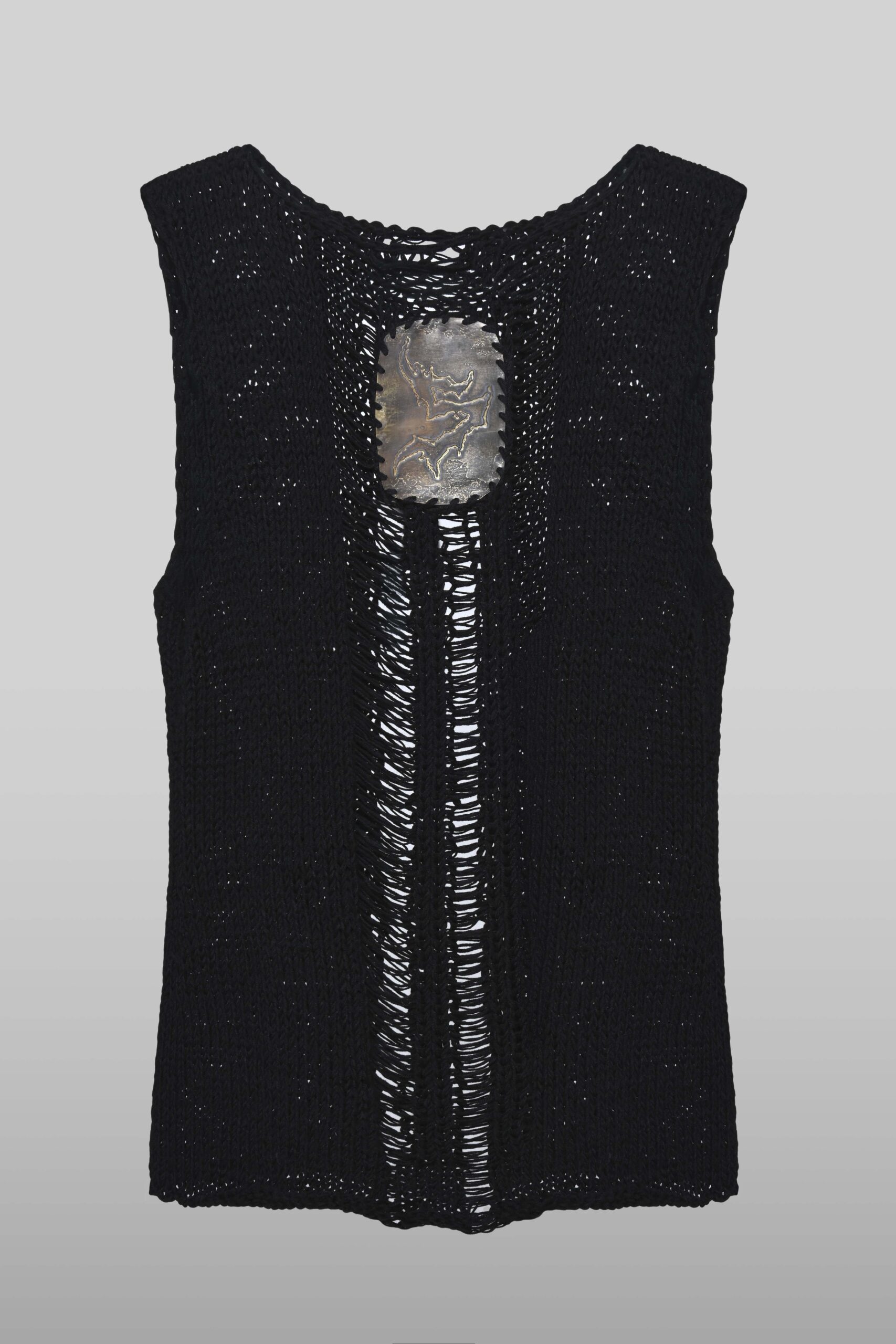 Metallic embossed logo knit top in black