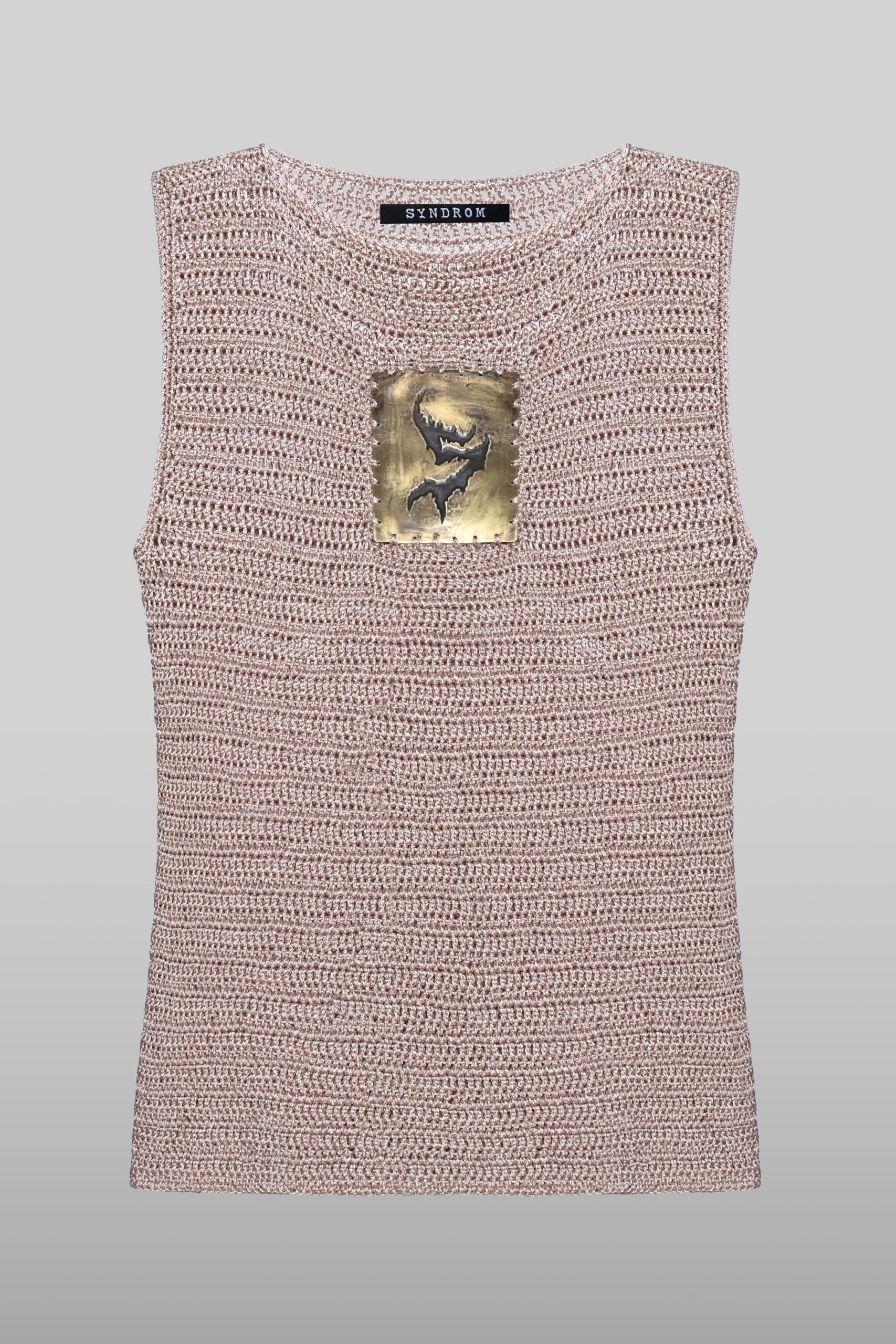 Metallic embossed logo knit top