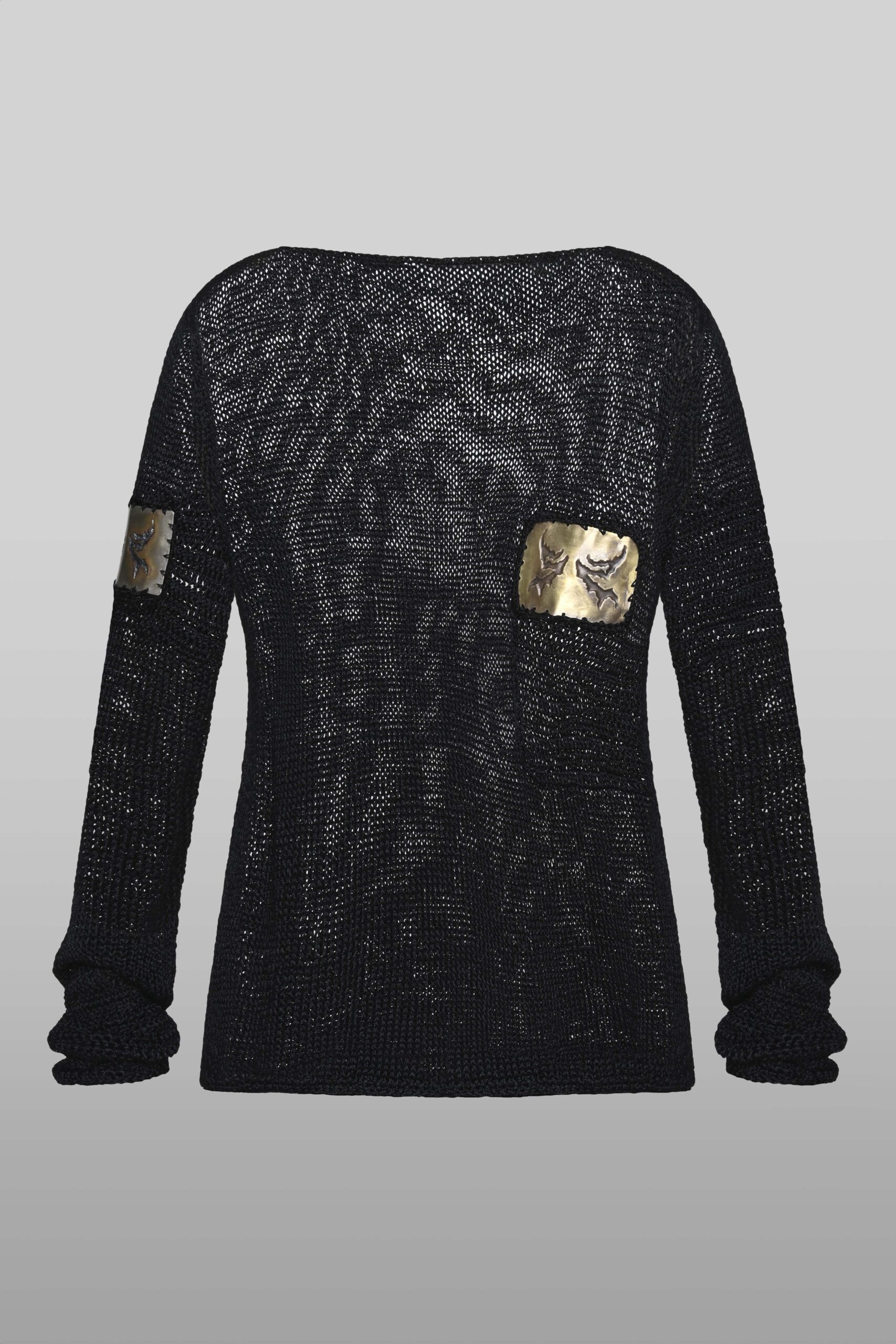 Black fine knit metallic long sleeve