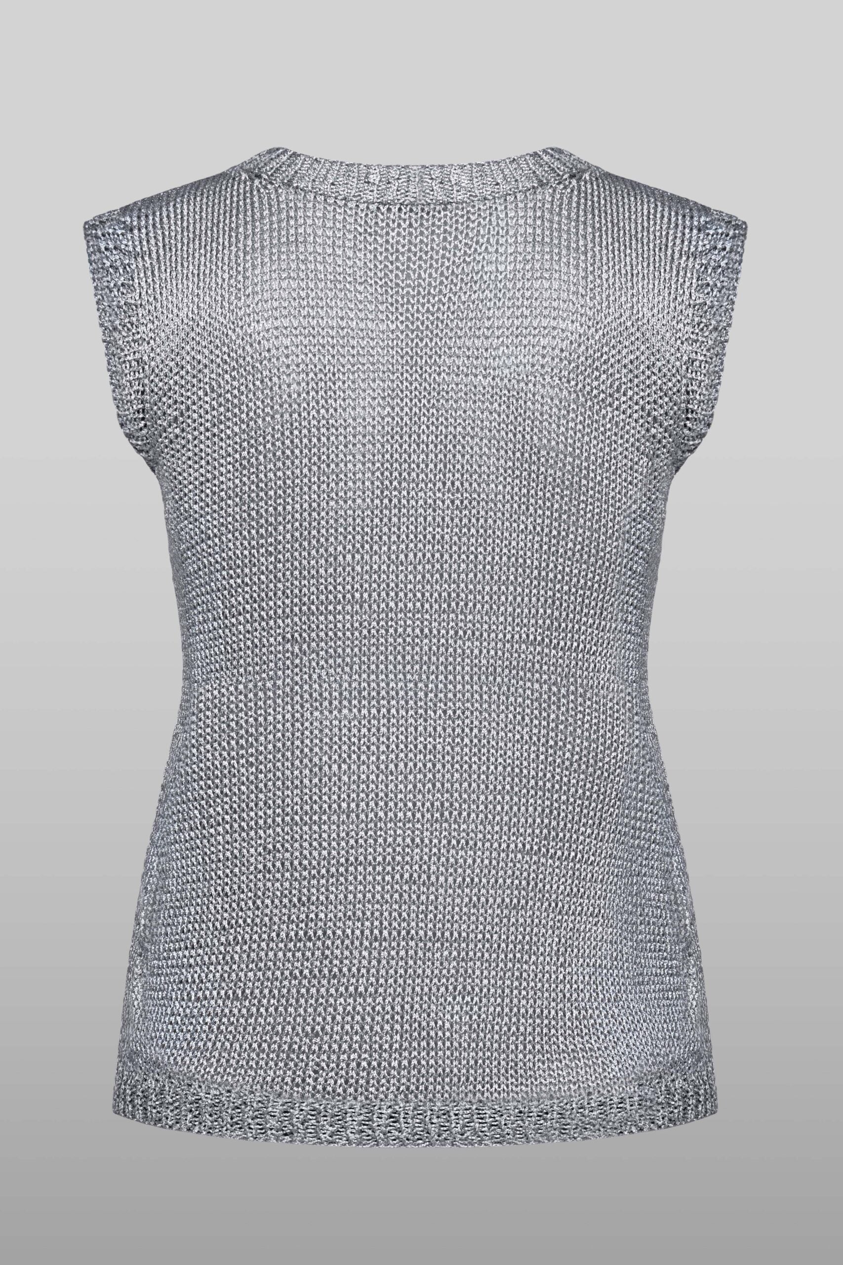 Metallic embossed logo knit top in gray