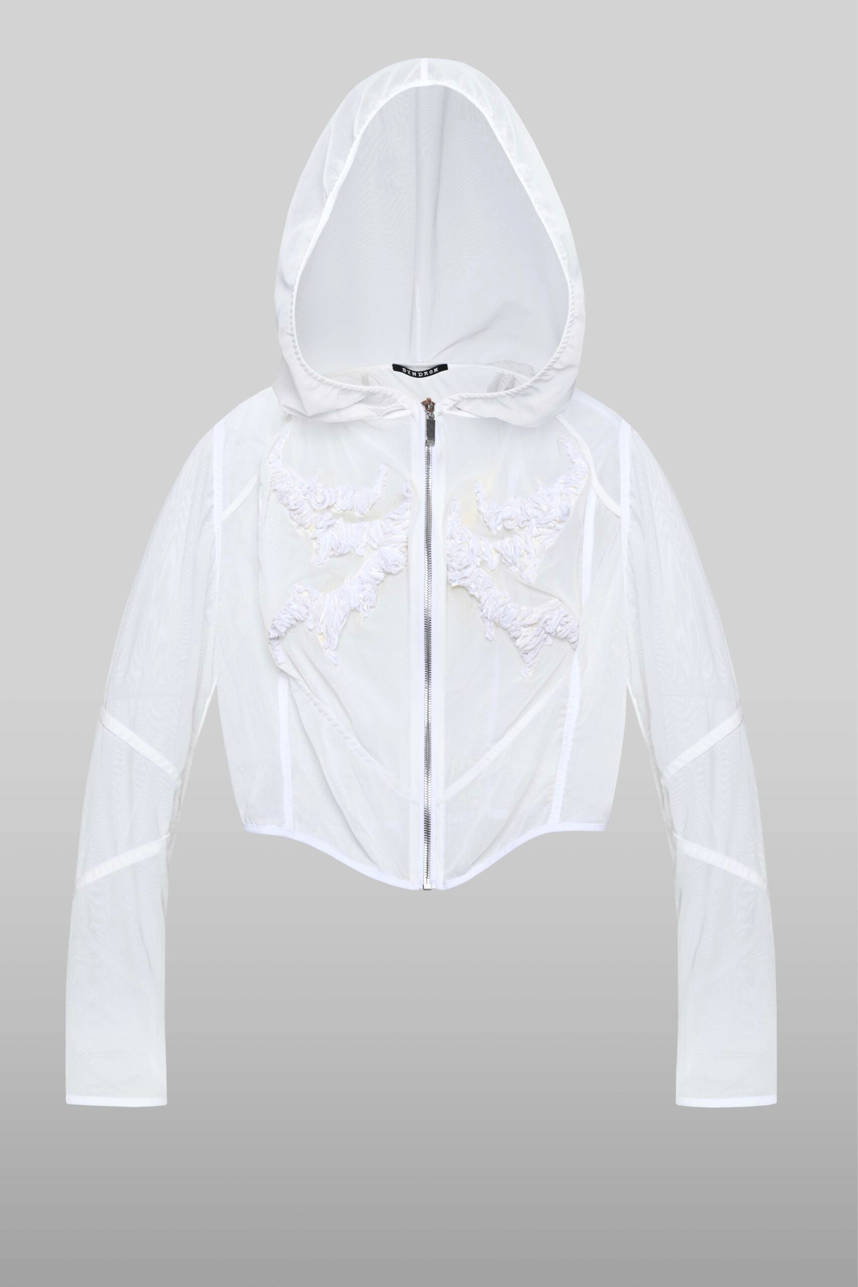 Sheer hood jacket in white