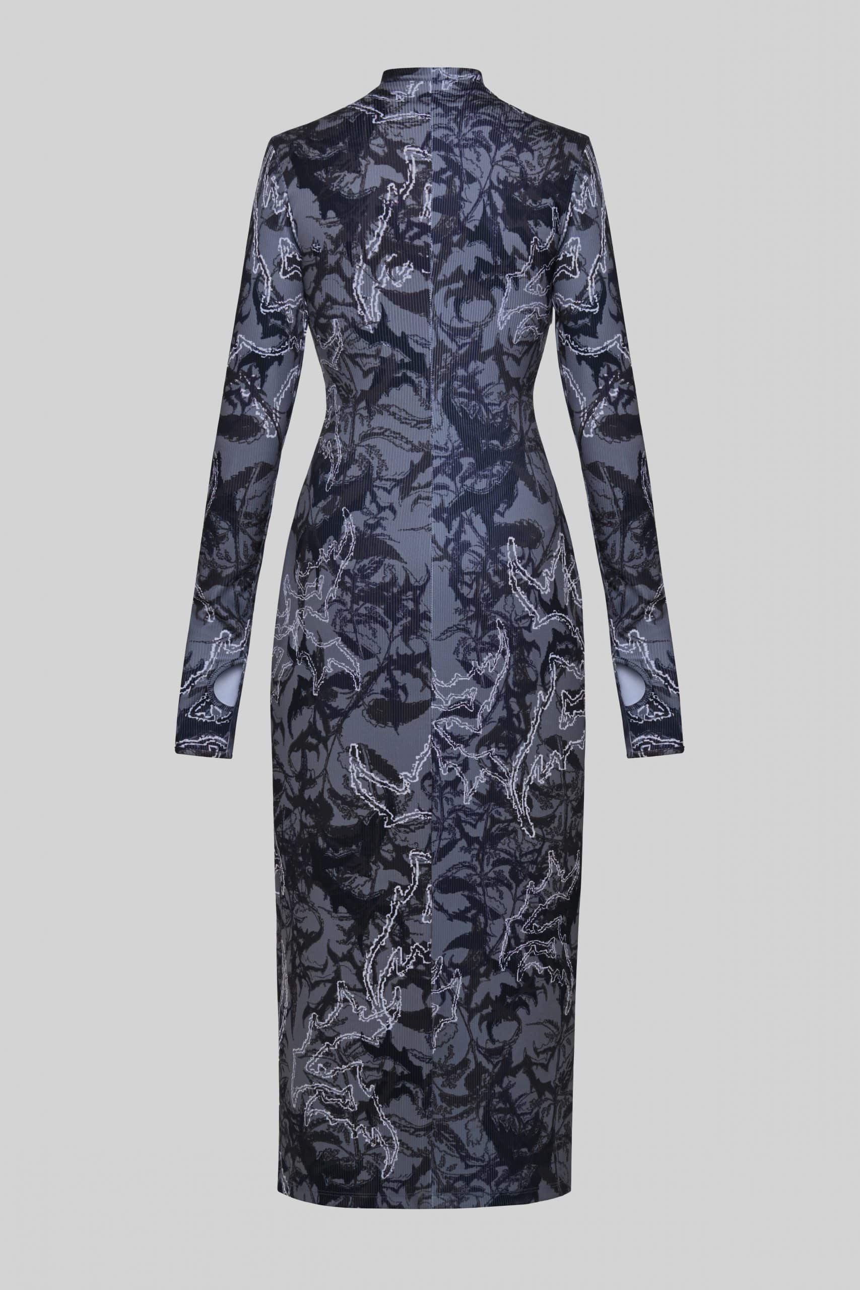 Symbolic camo asymmetric cut-out dress