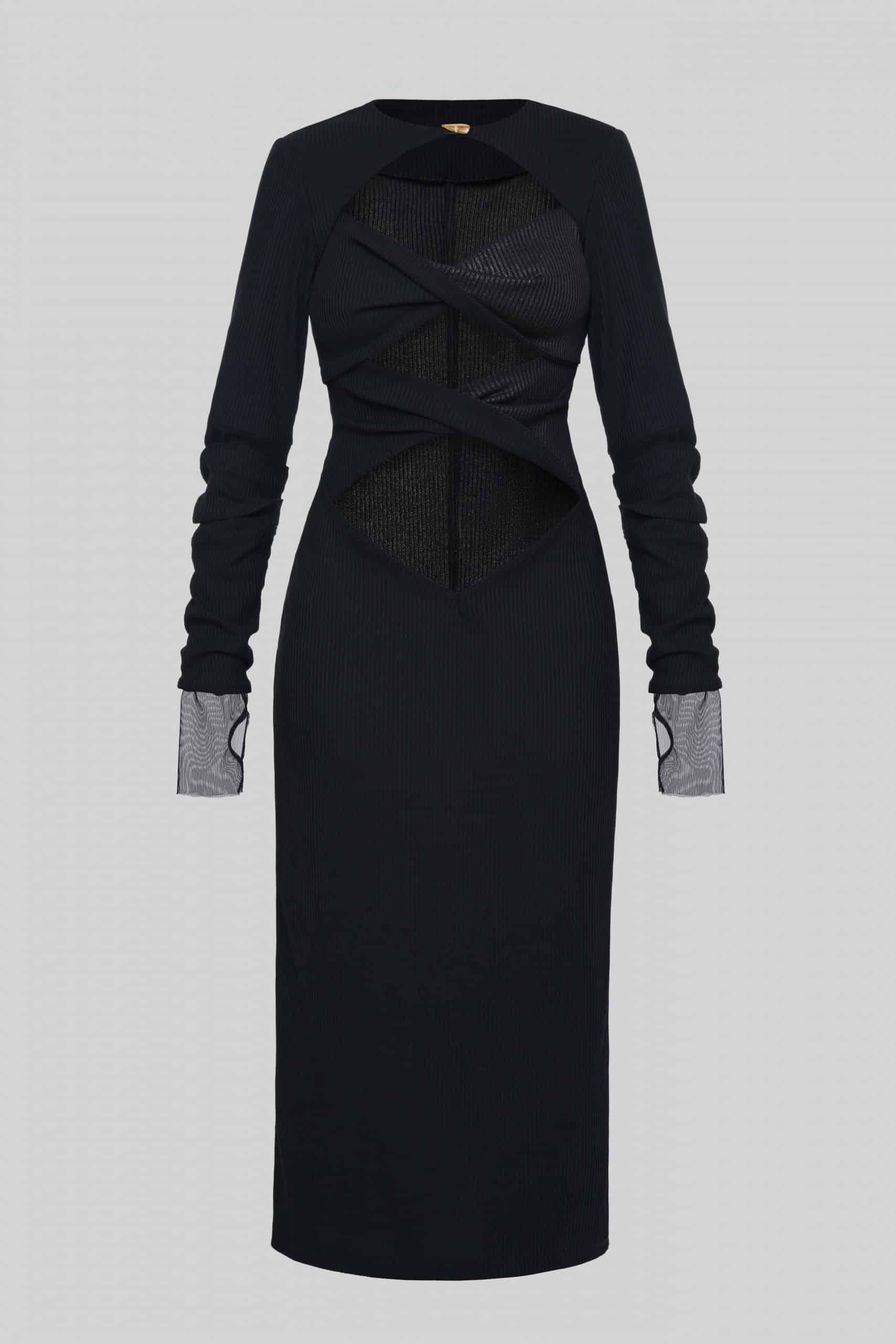 Black long-sleeve cut-out bodycon dress