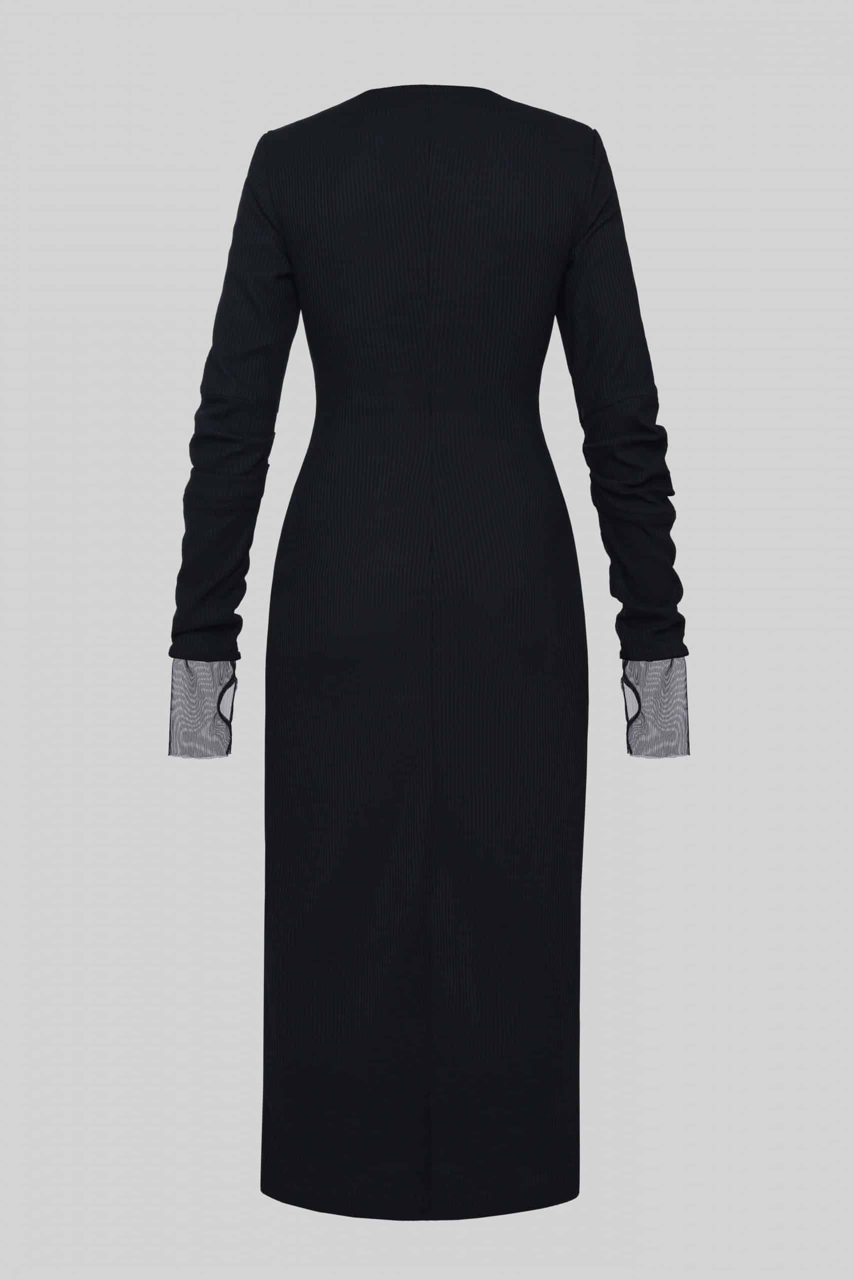 Black long-sleeve cut-out bodycon dress