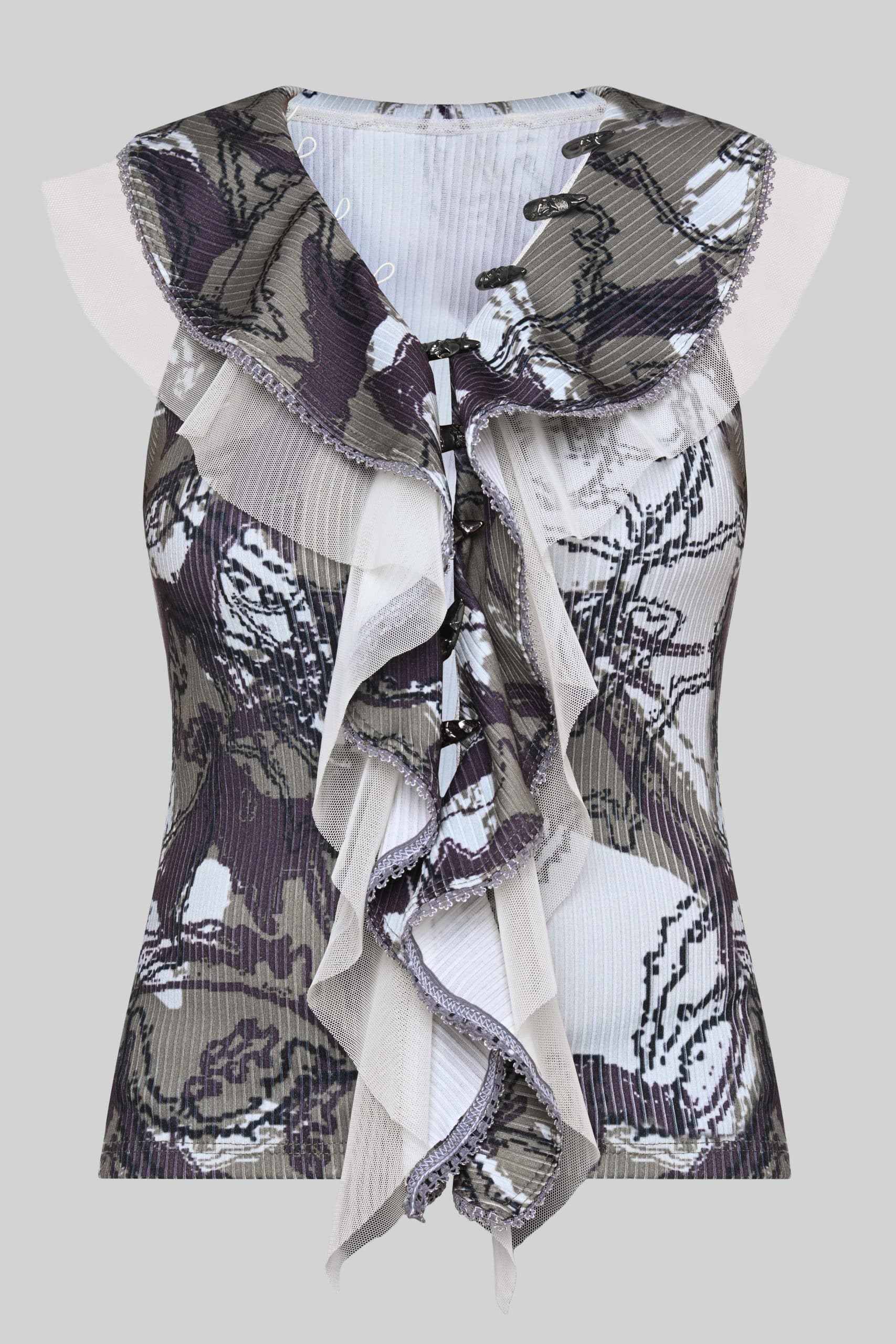 Multicolor symbolic ruffle blouse