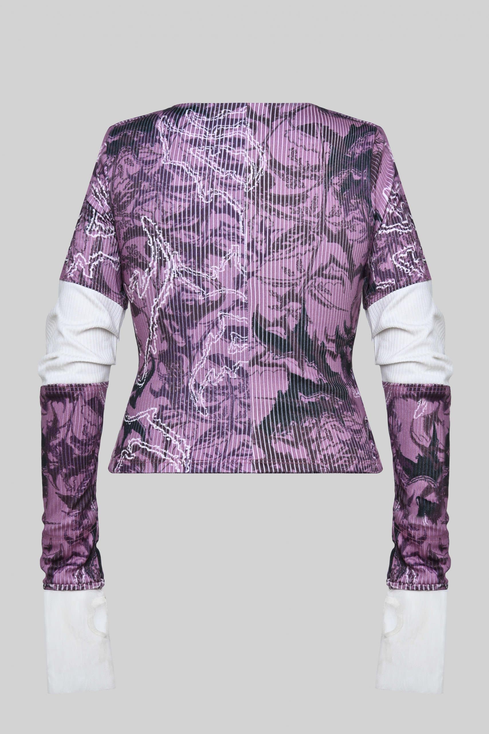 Purple symbolic cut-out long sleeve top