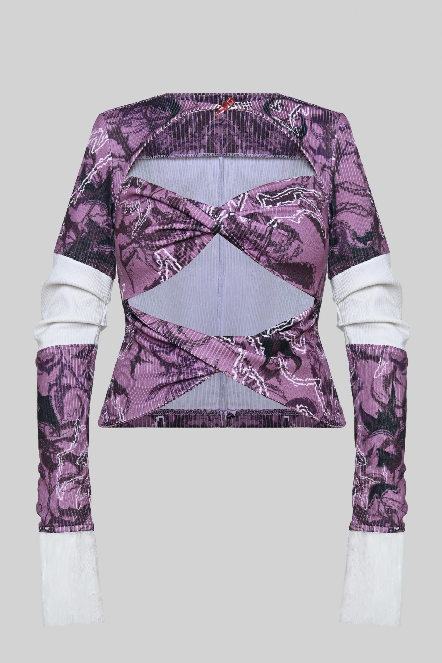 Purple symbolic cut-out long sleeve top